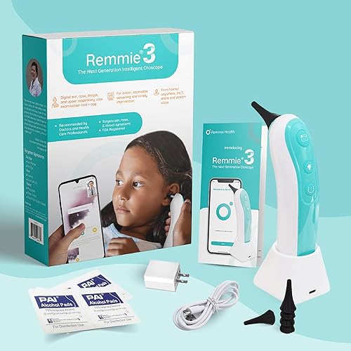 Cámara inalámbrica con otoscopio para oído - Remmie 3 Otoscopio inteligente registrado por la FDA de próxima generación con cámara de luz