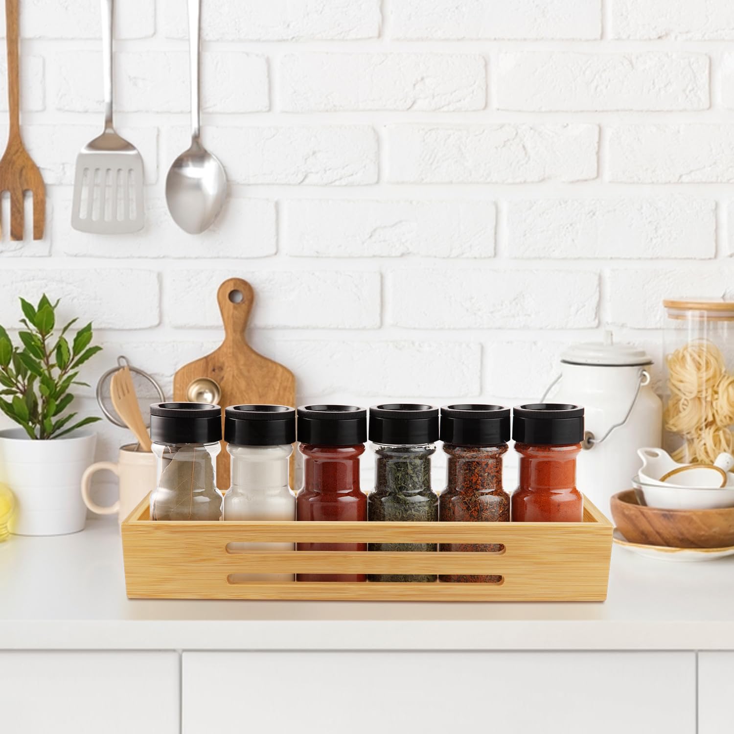 Bambù Porta Spezie Salvaspazio per Cucina, 4 Pezzi Portaspezie da Parete da Appoggio Frigorifero Porta Dell'armadio da Cucina, Autoadesivo o Foratura