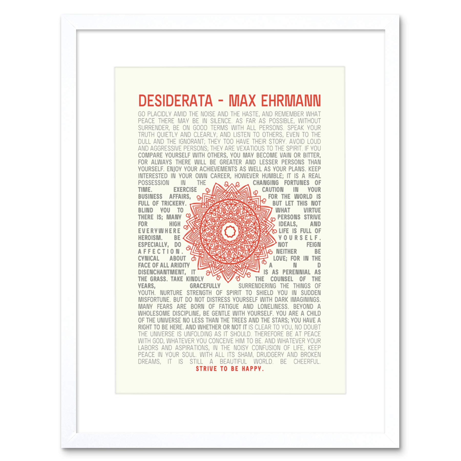 Wee Blue Coo Quote Desiderata Mandala Ehrmann Typography Framed Wall Art Print
