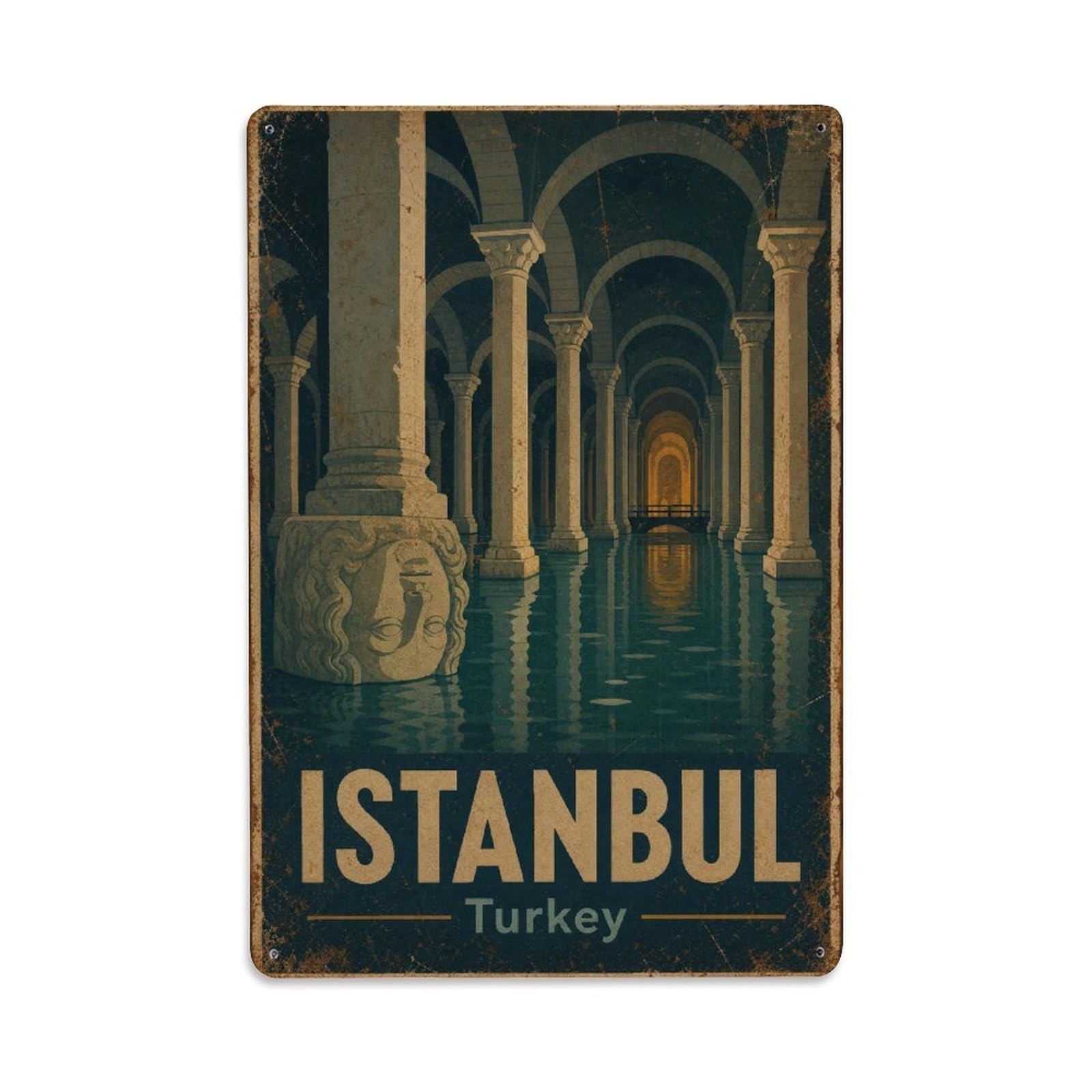 Gead 8X12inch Style Vintage Travel Istanbul Turkey Cistern Metal Tin Sign