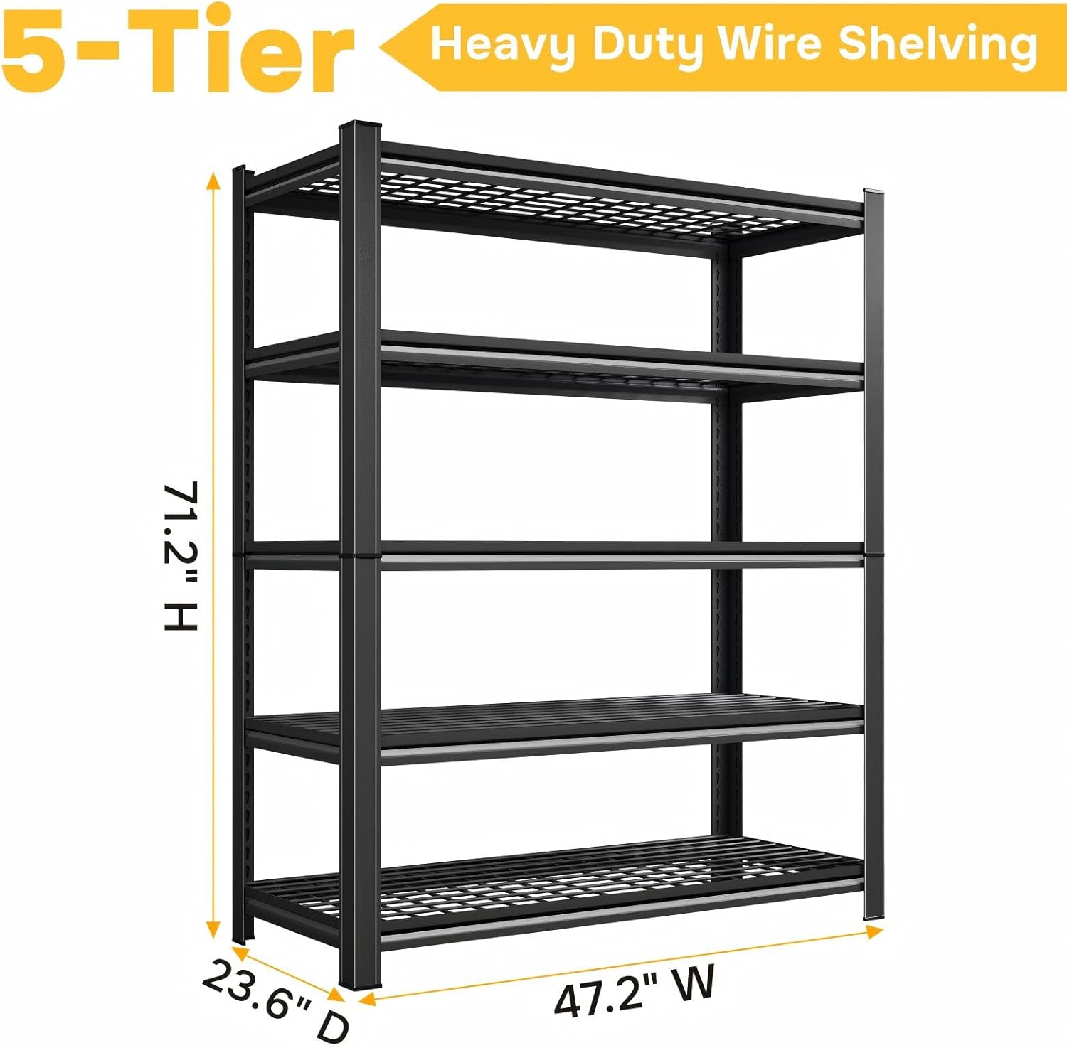 Heavy Duty Garage Shelving Unit 5-Tier 48" W x 24" D x 72" H 2500 LBS Storage Shelves Adjustable Industrial Metal Wire Shelf for Garage, Basement, Pantry, Warehouse, Commercial