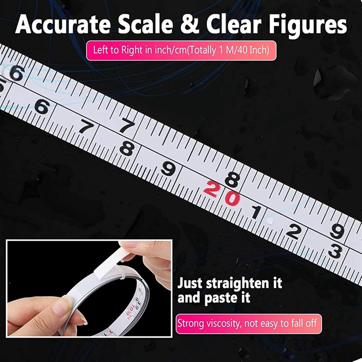 Reusable Tape Measure That is Not Easy to Break 4 Pieces Self-Adhesive Measuring Tape,Steel Ruler Tape Label,Metal Sticky Ruler Left or Right Read for Measuring,40 Inch (Color : White)