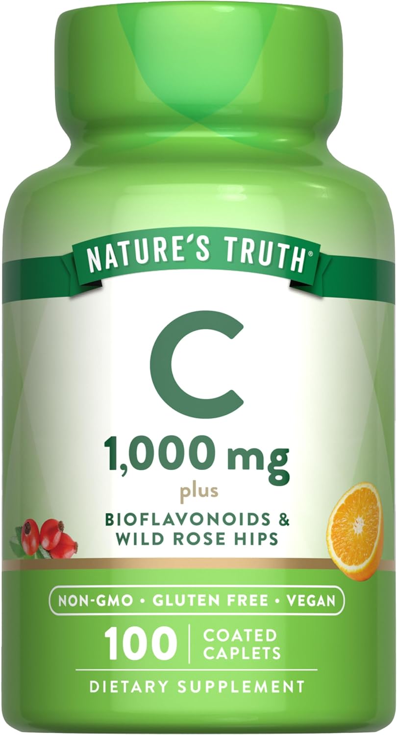 Nature’s Truth Vitamin C Bioflavonoids & Rose HIPS | 1000mg | 100 Caplets | Vegan, Non-GMO and Gluten Free Supplement Nature’s Truth Vitamin C Bioflavonoids & Rose HIPS | 1000mg | 100 Caplets | Vegan, Non-GMO and Gluten Free Supplement