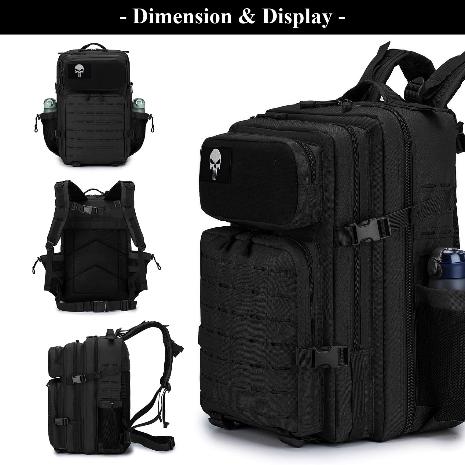 BAGZY Sac à dos Tactique Militaire 45L Etanche Randonnée Oxford 50x30x30cm Noir