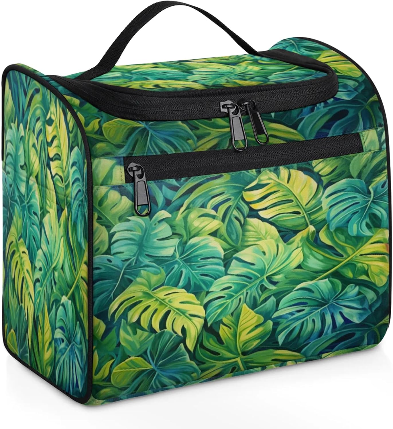 cfpolar Toiletry Bag for Women, Tropical Leaves Hanging Travel Toiletry Bag, Water-resistant Cosmetic Makeup Organizer for Toiletries and Cosmetics, Bathroom Shower Bag with Handle and Hook