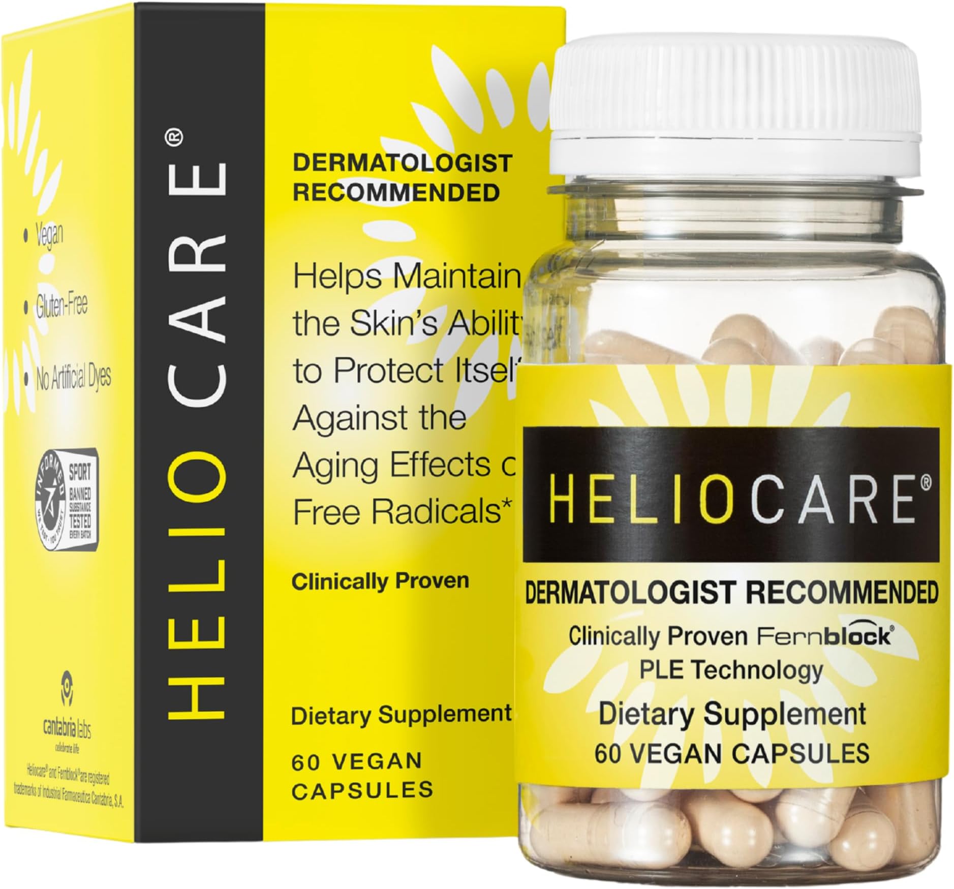 Heliocare Skin Care Dietary Supplement: 240mg Polypodium Leucotomos Extract Pills - Antioxidant Rich Formula with Fernblock and PLE Technology - 60 Veggie Capsules