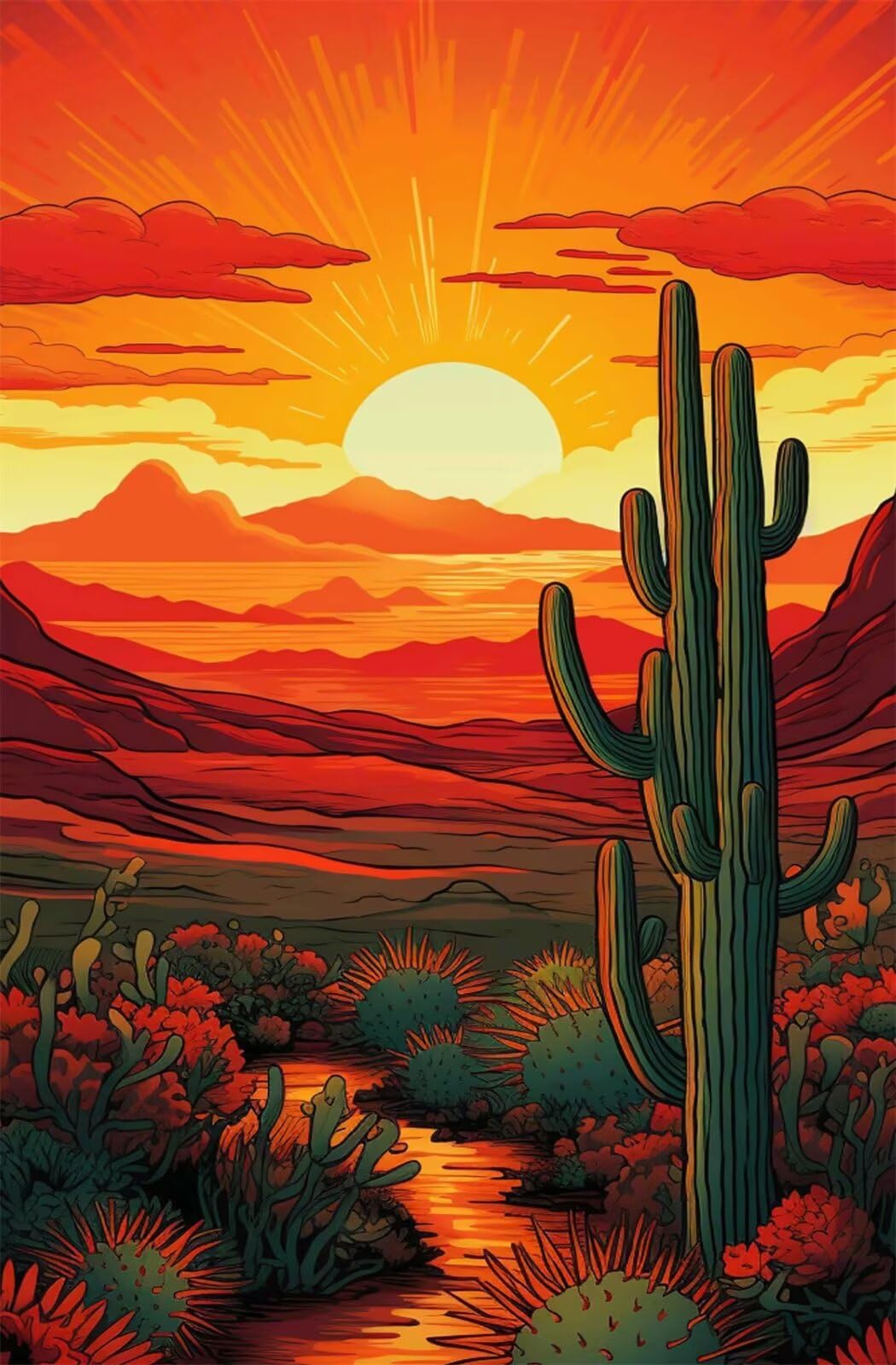 Puzzle 2000 Pezzi Cactus Tramonto Puzzle Classici, Giochi Rilassamento e Intelligence, Puzzles Impossible, Idea Regalo Uomo e Donna