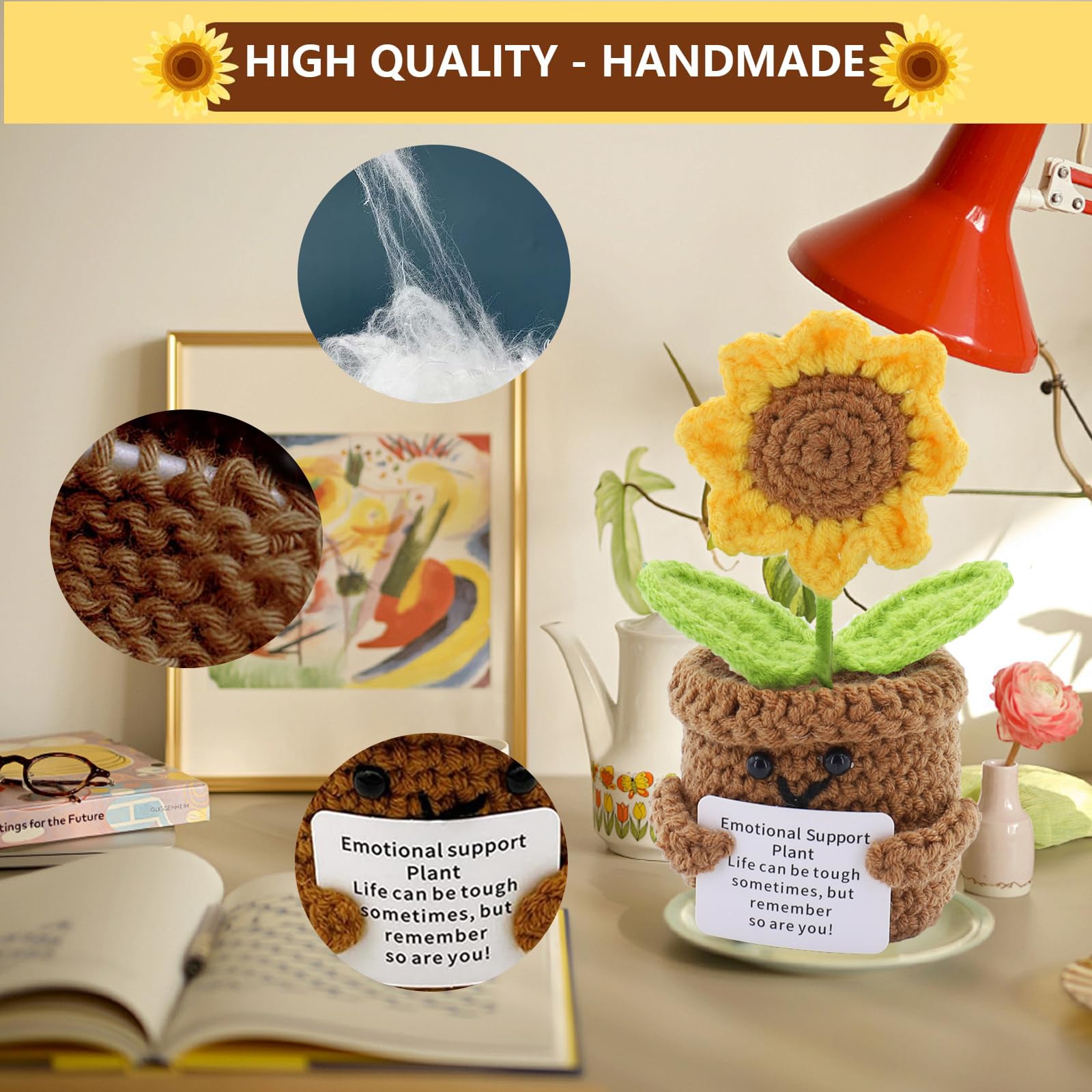 Pocket Hug Positive Blumen, Kreative Strickwolle Blumen Puppe und Kleine Umarmung Glücksbringer, Ermutigende Geschenke, Gute Besserung Geschenk, Dankeschön Geschenke Positive Kartoffel Deutsch Ersatz