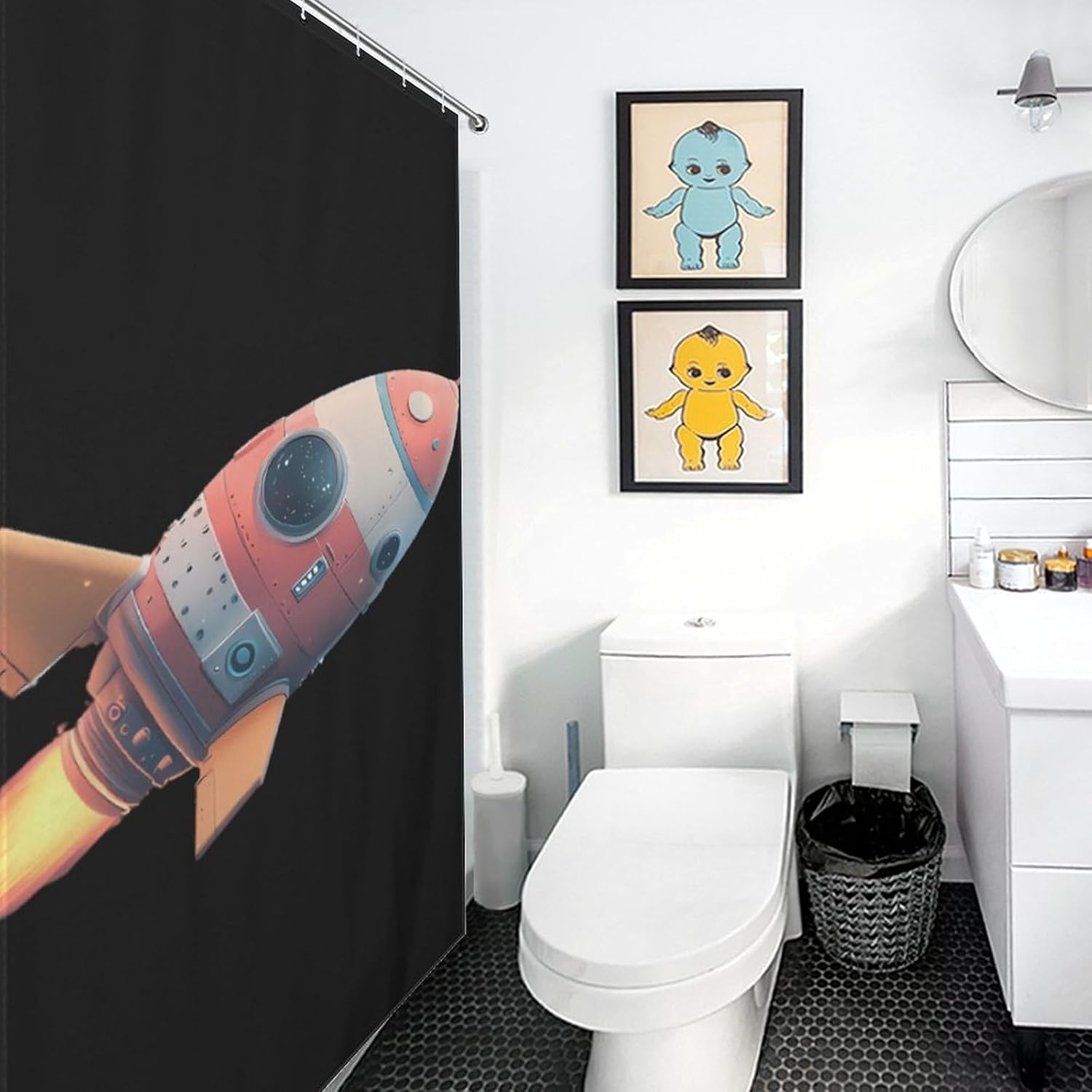 Spaceship Funny Shower Curtains Washable Bath Curtain Liner with Hooks for Bathroom Bath Tubs