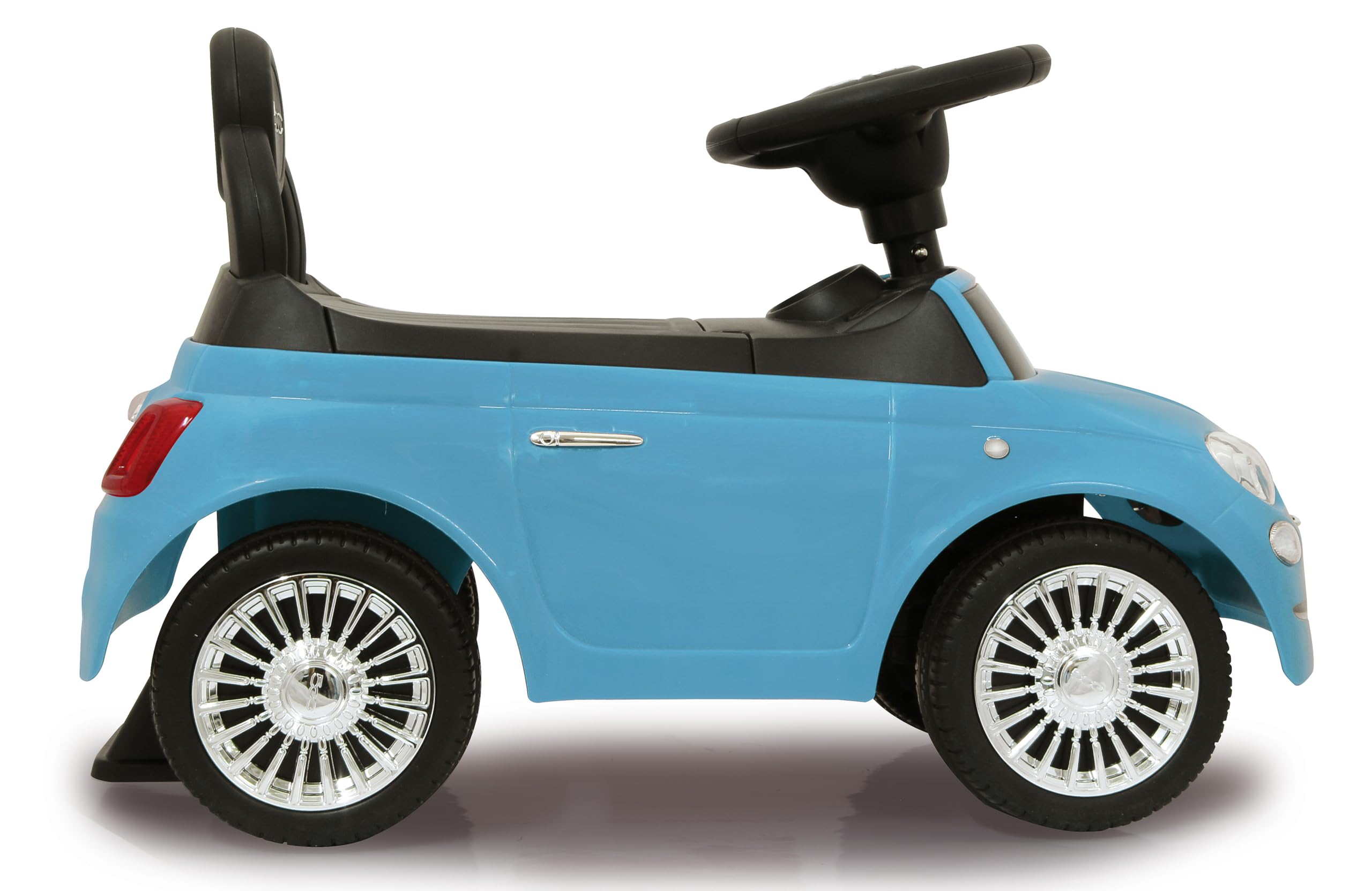 Jamara 460327 - Push-Car Fiat 500 blu – Bagagliaio sotto il sedile, Maniglia per spinta e sostegno, Clacson, Protezione da ribaltamento