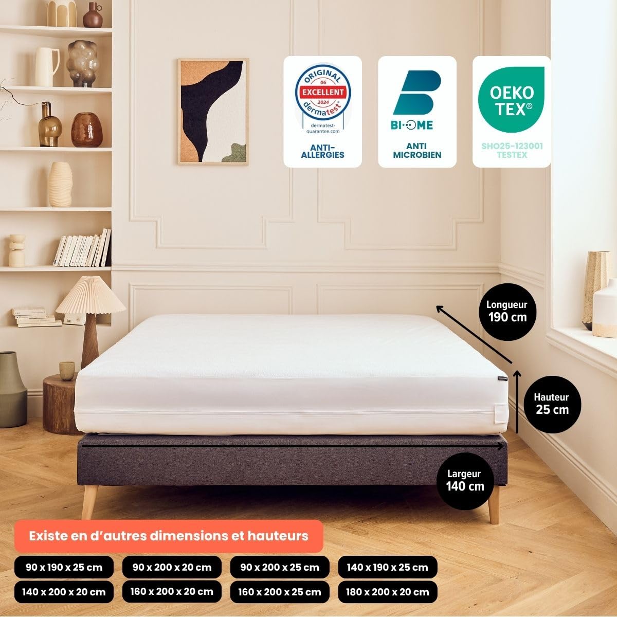 Dreamway Housse de Matelas 140x190 x25 cm Intégrale Anti-Punaises de Lit | Protege Matelas 140x190 cm avec Fermeture Eclair pour Allergiques - Imperméable, Bi-Ome et Oeko-Tex