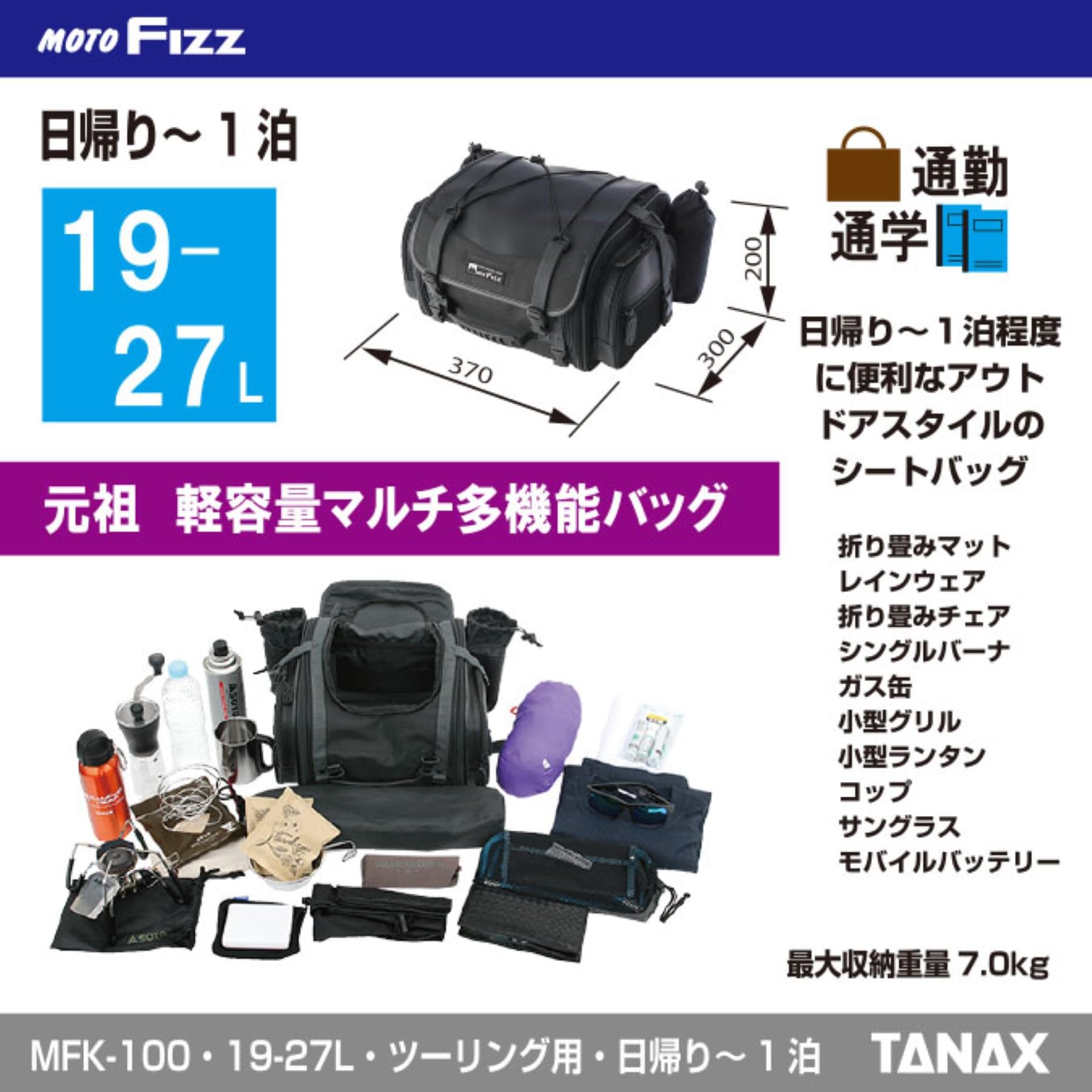 Tanax MFK-100 Motofizz Mini Field Seat Bag, Black, Saddle Bags