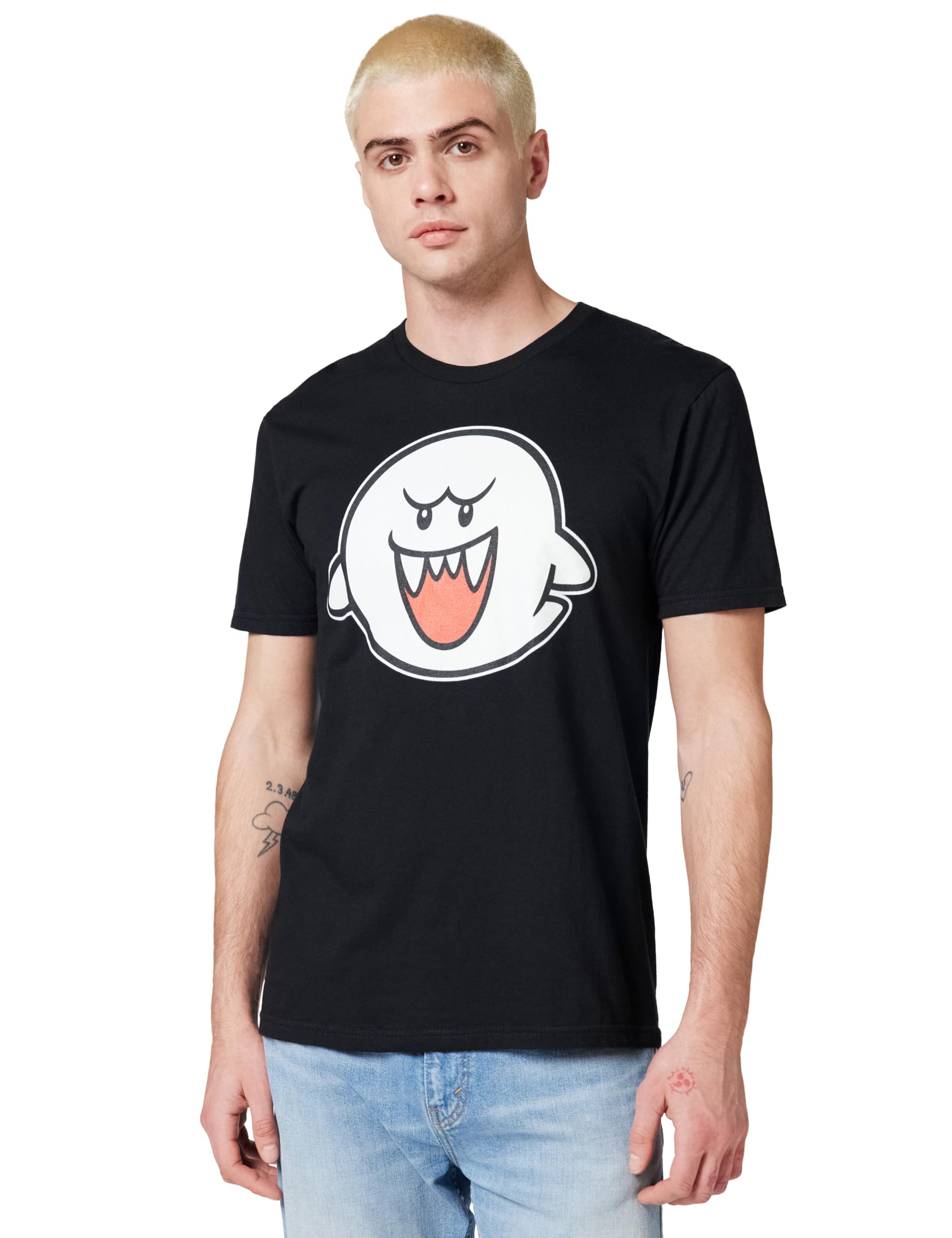 Nintendo Men's Black Super Mario Boo Character Portrait T-Shirt, 3XL
