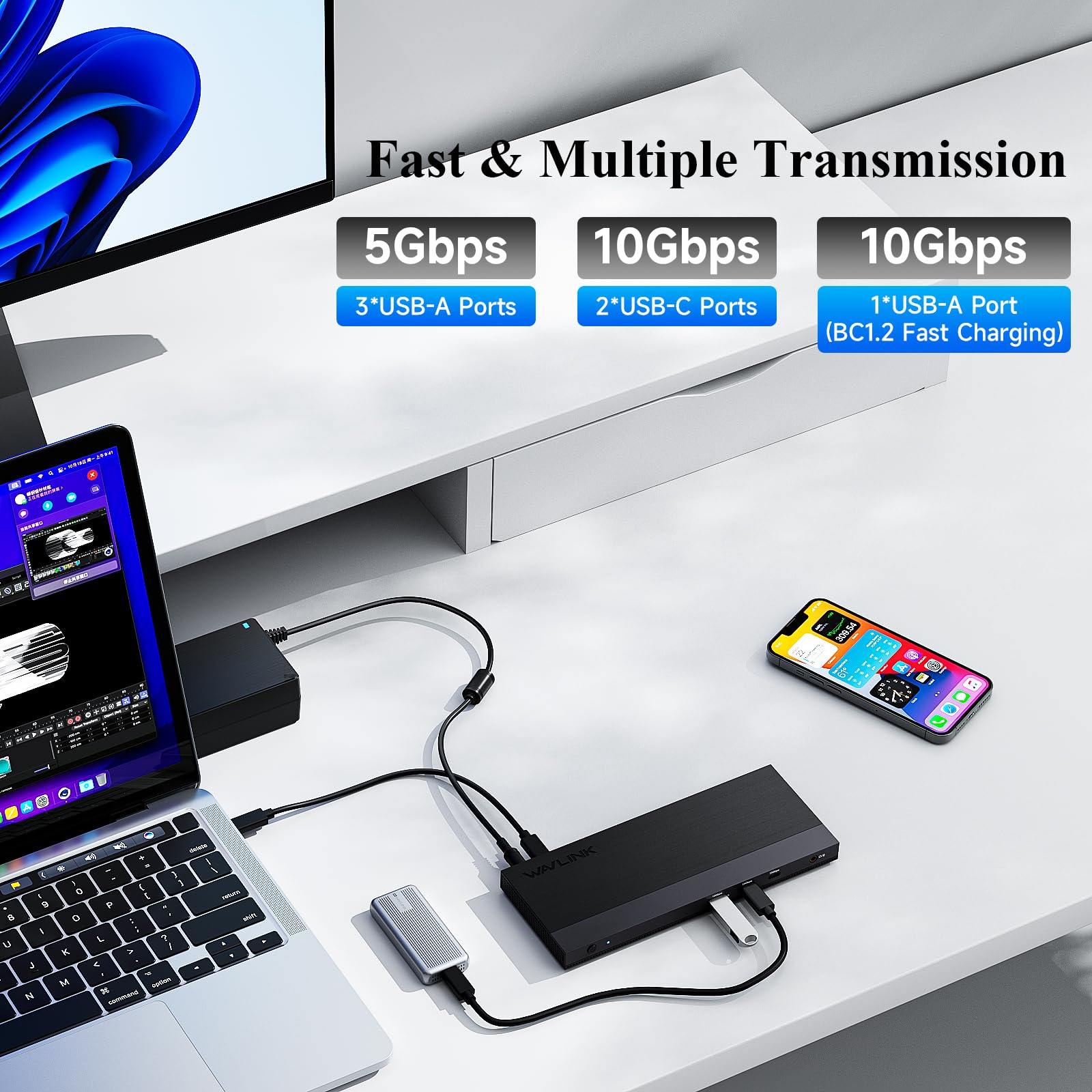 WAVLINK 12-IN-1 USB-C Docking Station, 100W Power Delivery, 2DP+HDMI, 4 USB-A, 2 10Gps USB-C Gigabit Ethernet, Triple Display Laptop Dock