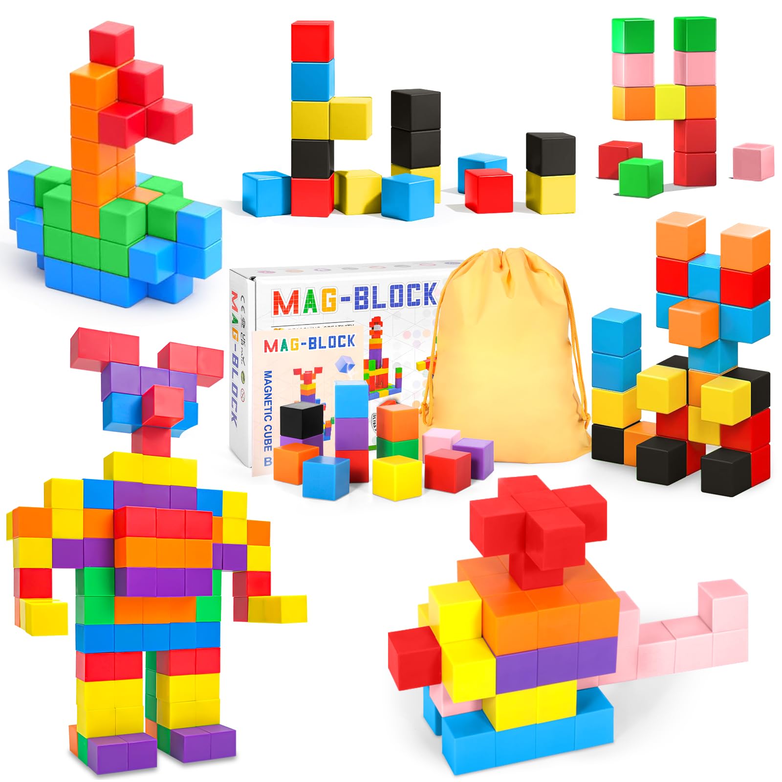 JUQG 96Pcs Bloques de Construcción Magnéticos, 3D Juguetes de Construcción Magnéticos, Juguetes Educativos de Bloques de Construcción, Regalo de Juguete Magnético para Más de 3 Niños y Niñas (96Pcs)