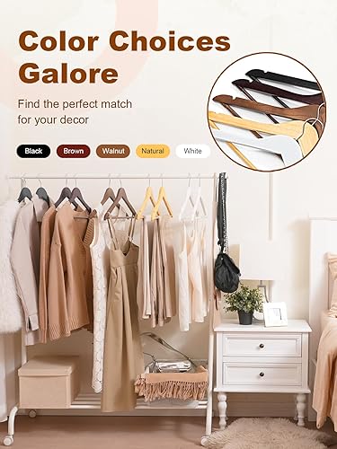 Miniatura 9 de HOUSE DAY Paquete de 10 perchas de madera maciza con barra antideslizante para pantalones, colgador de madera resistente para armario, perchas de