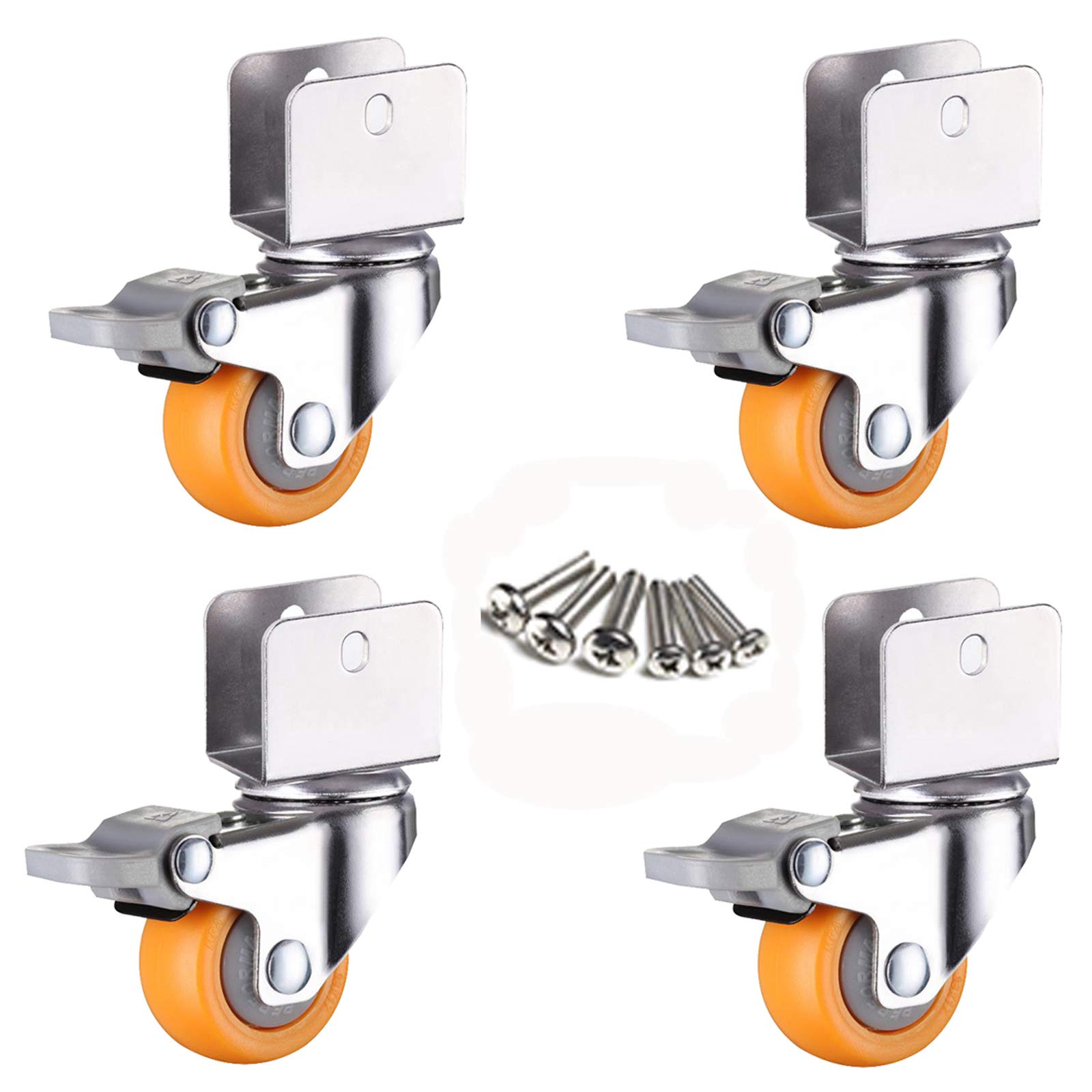 GBRJUYF Furniture Caster Wheels 4Pcs 1.5inch Swivel Castor Wheels with Brake Load 75KG PA Nylon Caster for Baby Carriage U Shaped Bracket 360° Rotation