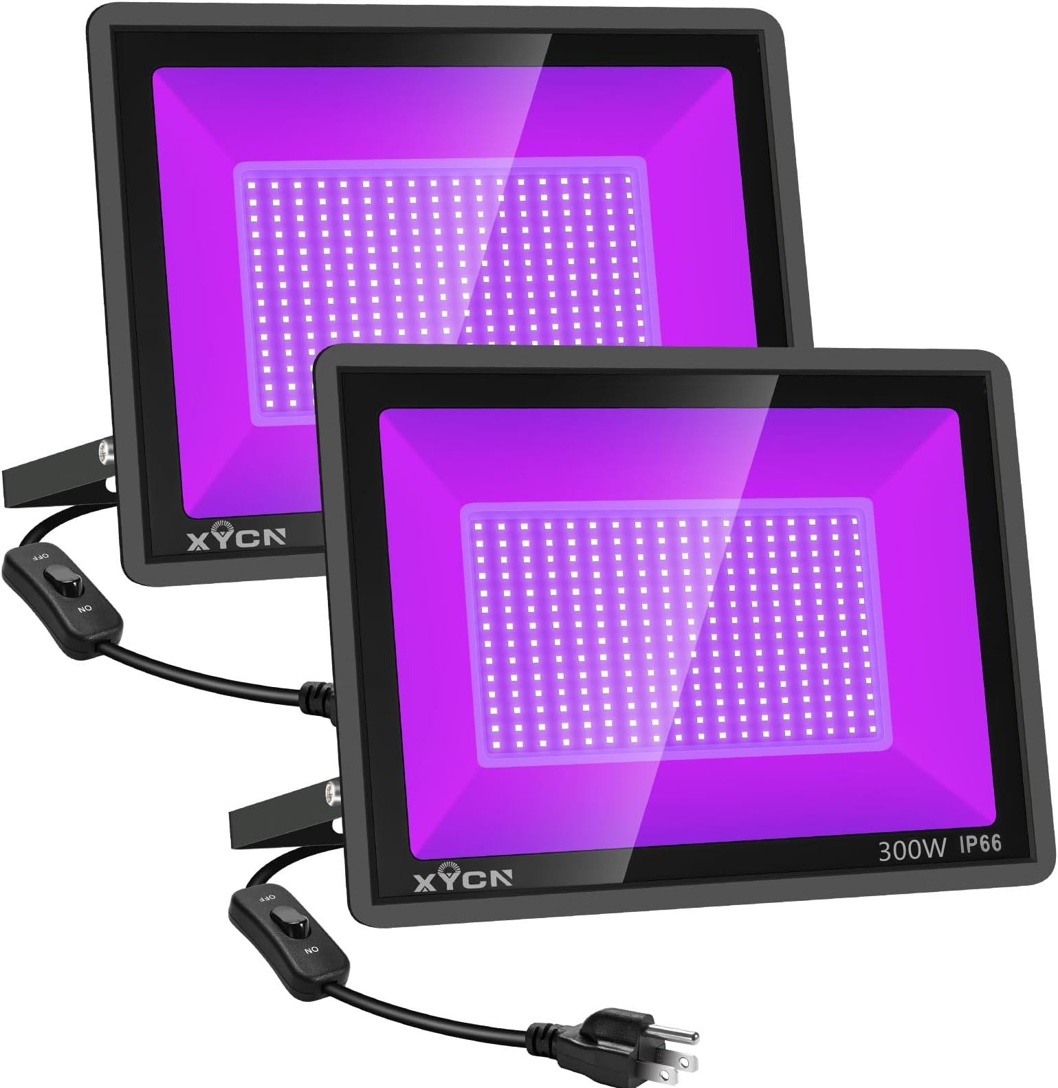 2 Pack 300W LED Black Lights Outdoor, Flood Blacklight Light with Plug, 395nm to 410nm IP66 Waterproof for Dance Party, Glow in The Dark, Stage Lighting, Body Paint, Fluorescent Poster, Neon Glow