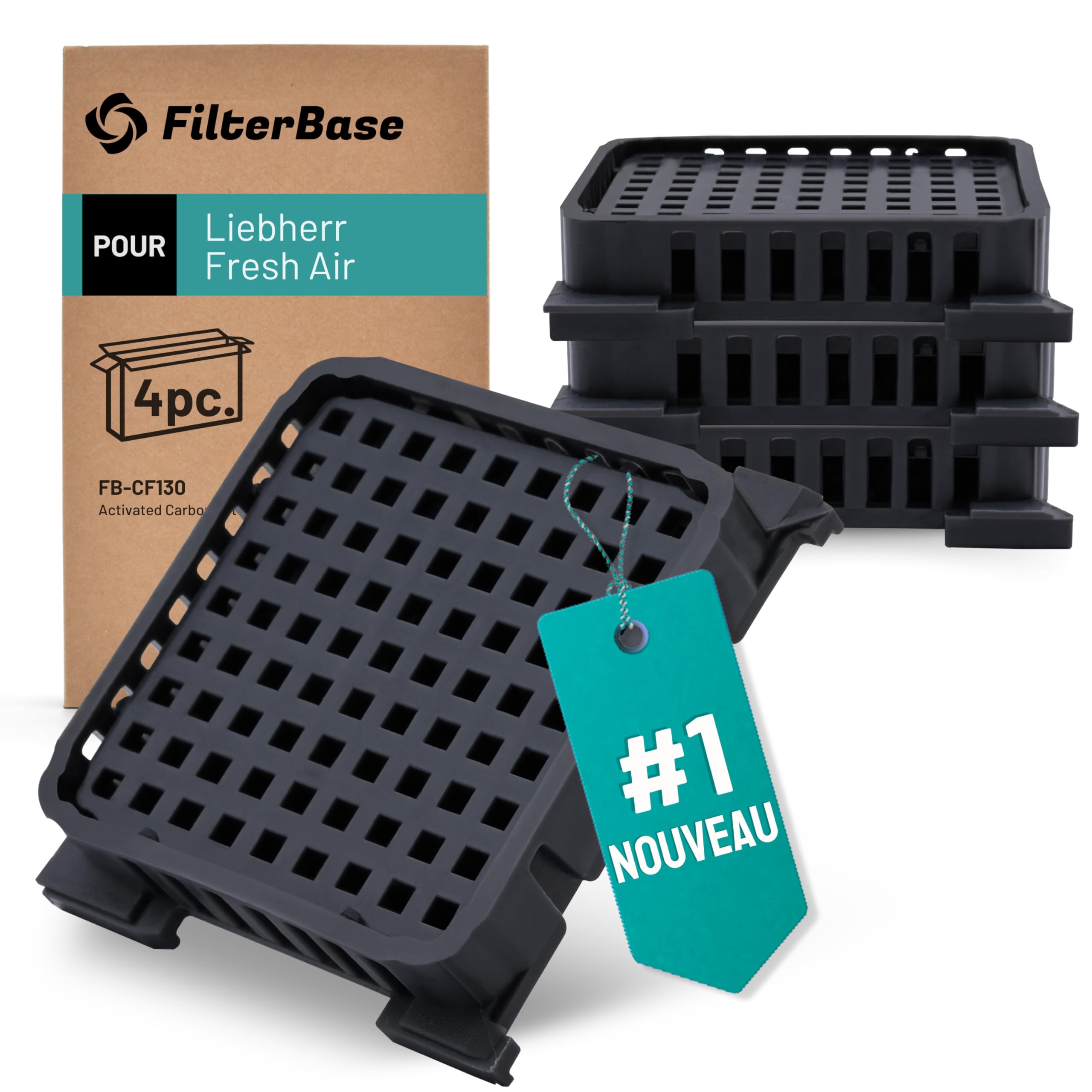 FilterBase® Fresh Air Lot de 4 filtres à charbon actif pour réfrigérateur Liebherr 9096989 9882460 988246000 et 7440021-00