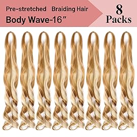 Curly Braiding Hair P27/613 Spanish Curly Braiding Hair for Box Braids 8 Packs French Curl 16 Inch Synthetic Crochet Hair Extensions(16 Inch,Pack of 8,P27/613)