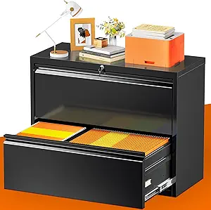 INTERGREAT File Cabinet 2 Drawers, Metal Lateral Filing Cabinet with Lock for Home Office, Locking Horizontal File Cabinet for Hanging Files Letter/Legal/F4/A4, Black-28W, Easy Assemble