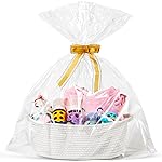 LANDNEOO Small Woven Basket with Gift Bags and Ribbons, Empty Decorative Gift Chest Box, Cute Baby Gift Basket for Nursery, Cotton Rope Room Shelf Storage Basket with Handles, 12x 8x 5,White