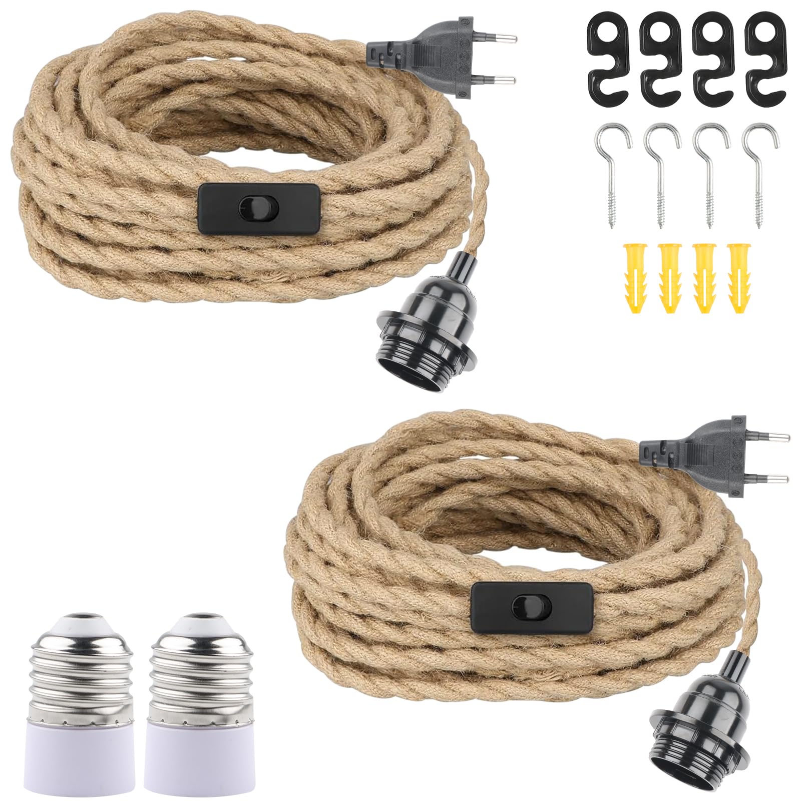 2 Piezas Portalámparas E27 con Interruptor Adaptador de Lámpara con Enchufe con 2 Piezas Cable de 6M Cable Bases DIY Candelabro Colgante Lámpara para Comedor Sala Bar Cafetería
