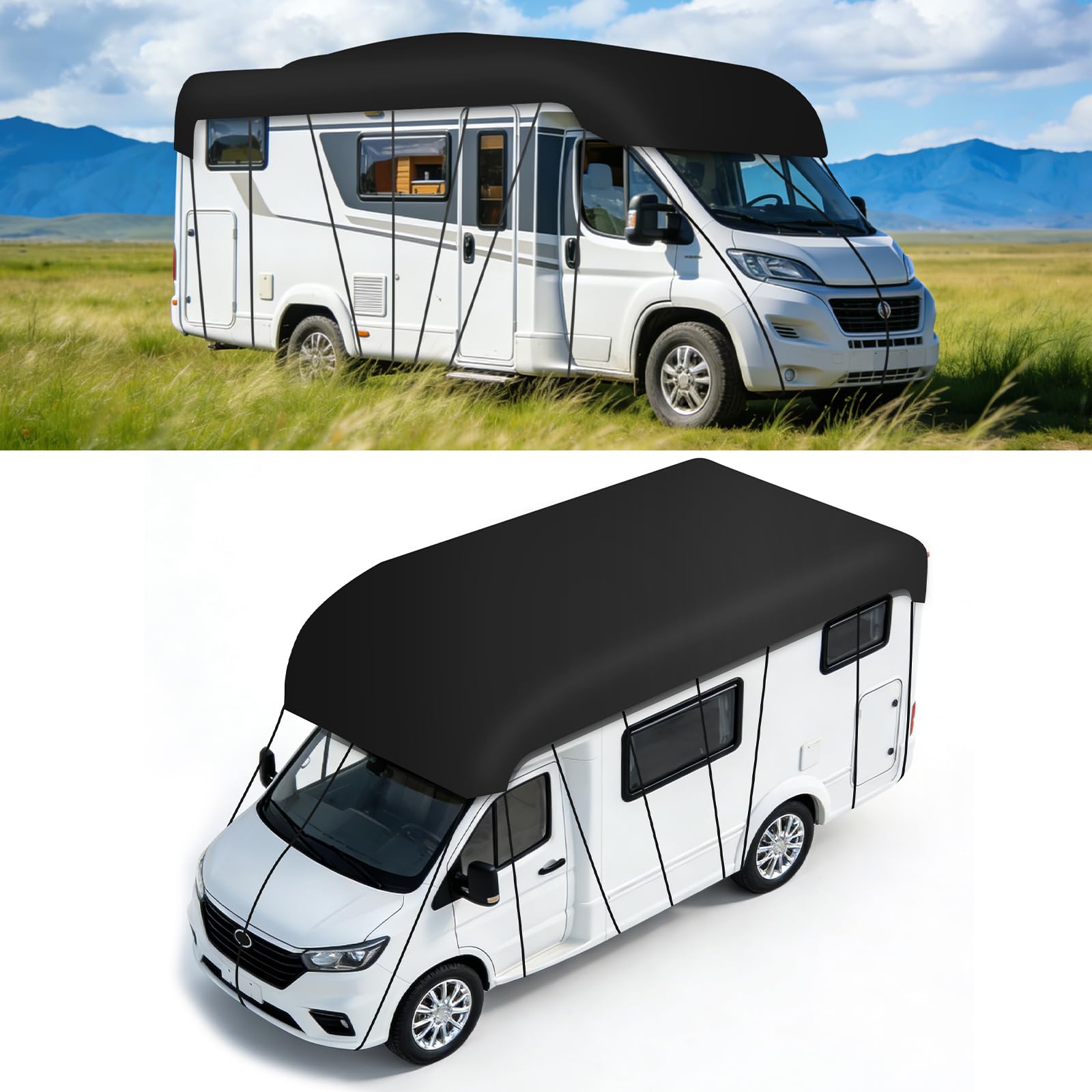 GEARMONSTER Pokrowiec na przyczepę kempingową, wodoszczelny pokrowiec 210D Oxford, 6,5 x 3 m, optymalna ochrona przed kurzem, wilgocią i promieniami UV, kolor czarny