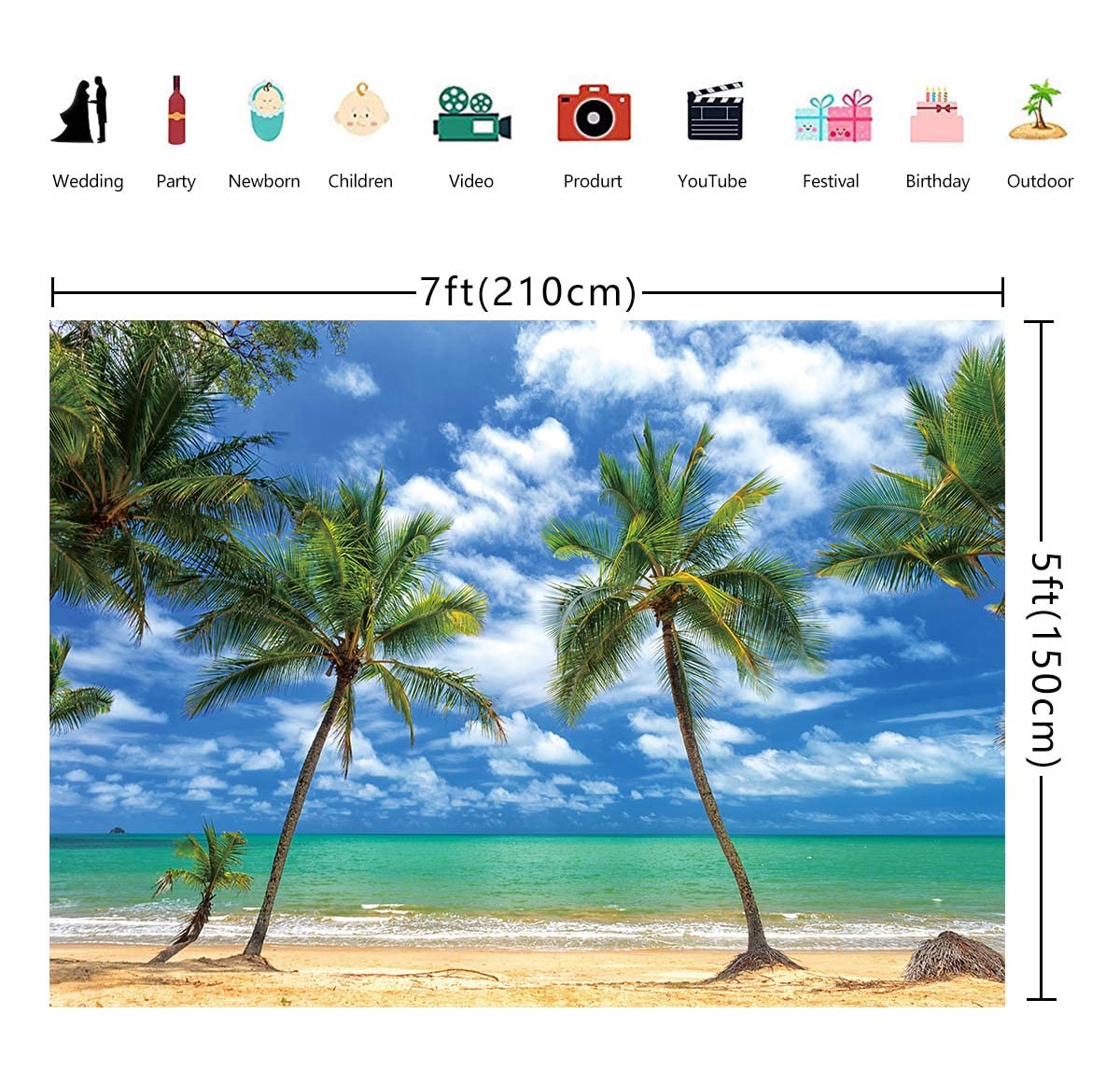 AOFOTO Fotohintergrund Tropischer Strand, 3x2,2 M Vinyl – Für Portraits, Urlaubsfotos, Studio
