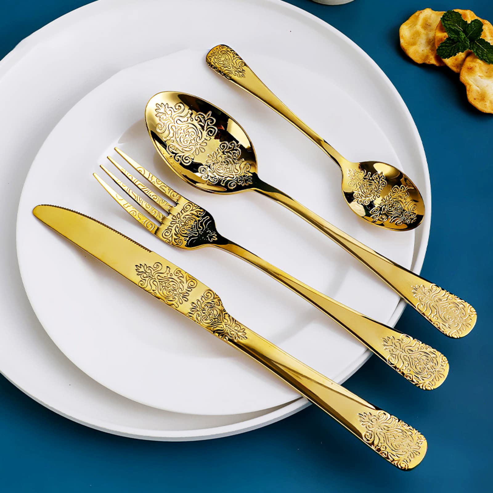 Juegos De Cubertería Juego De 4Uds De Tenedor De Acero Inoxidable Cucharas Cuchillo Vajilla Vajilla Para El Hogar Restaurante 4 Juegos De Oro