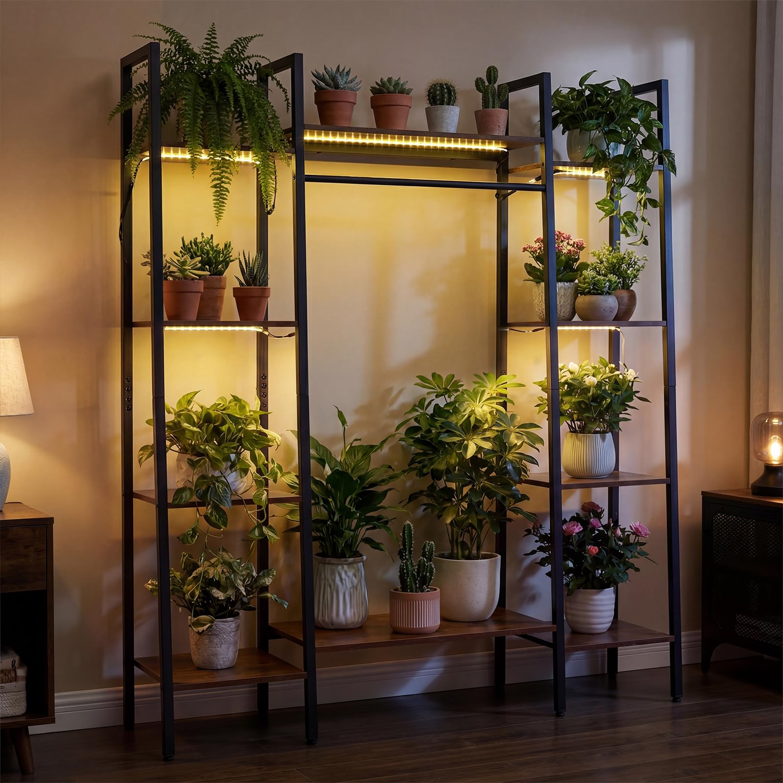 COSTWAY 141cm Plant Stand with 16 Colors LED Strip Lights & Remote Control