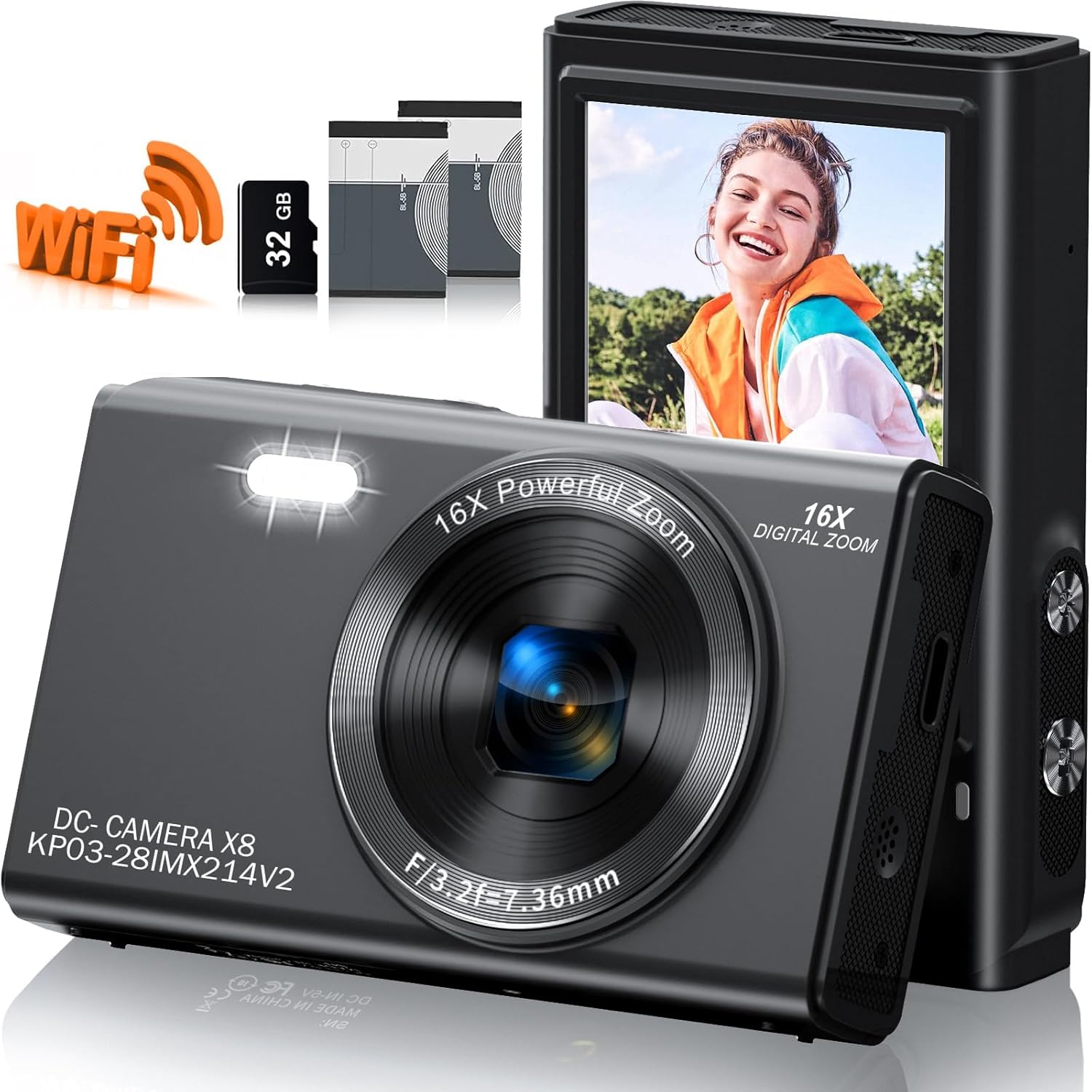 CAMKORY Digital Camera, FHD Kids Cameras for Photography, 4K 44MP Compact Point and Shoot Camera for Kids, Teens and Beginners with 32GB SD Card, 2 Rechargeable Batteries, Gray-picture-36