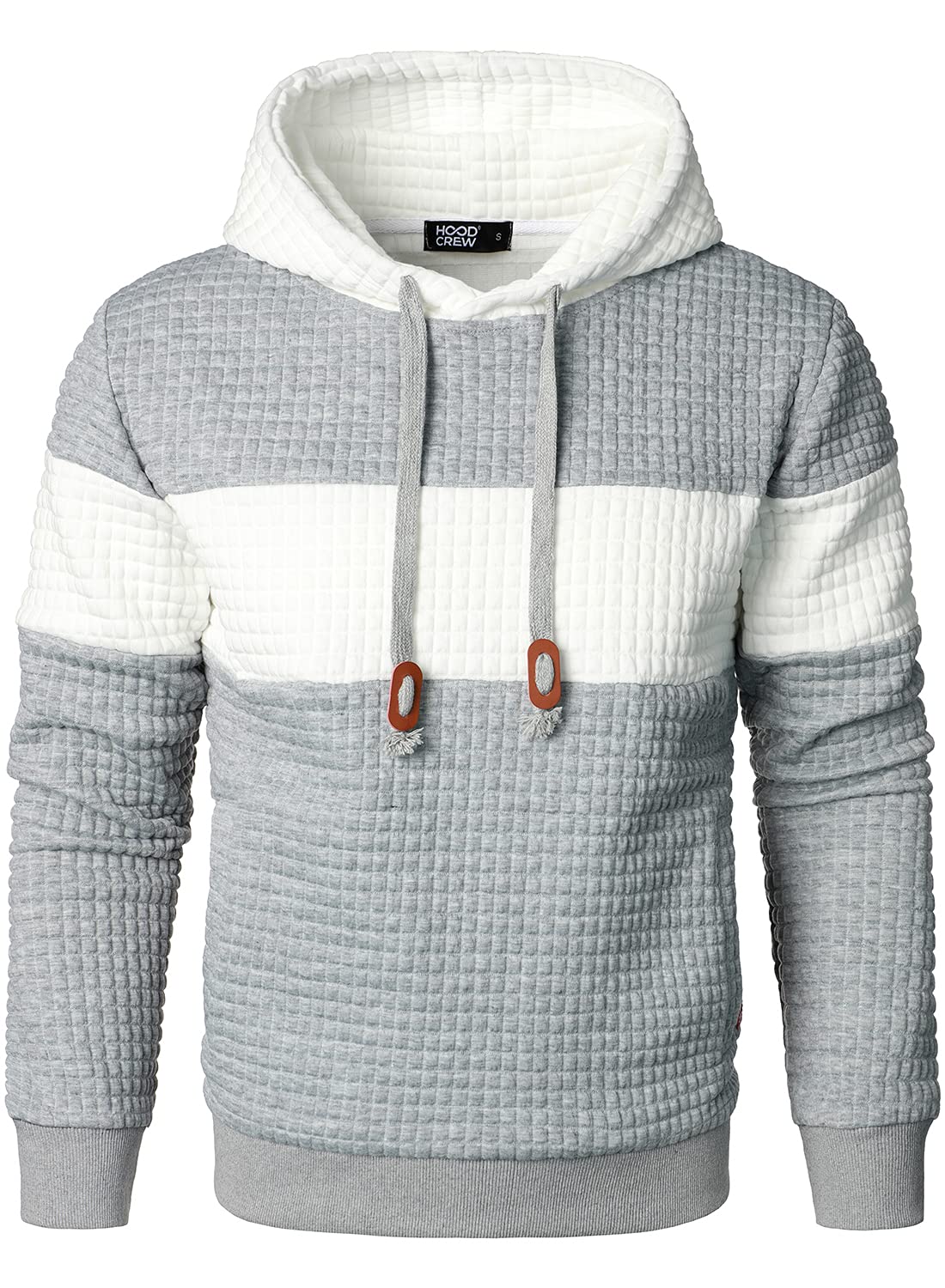 HOOD CREW Sudaderas de Hombre Manga Larga Patchwork Plaid Jacquard Sudadera con Capucha Casual Top