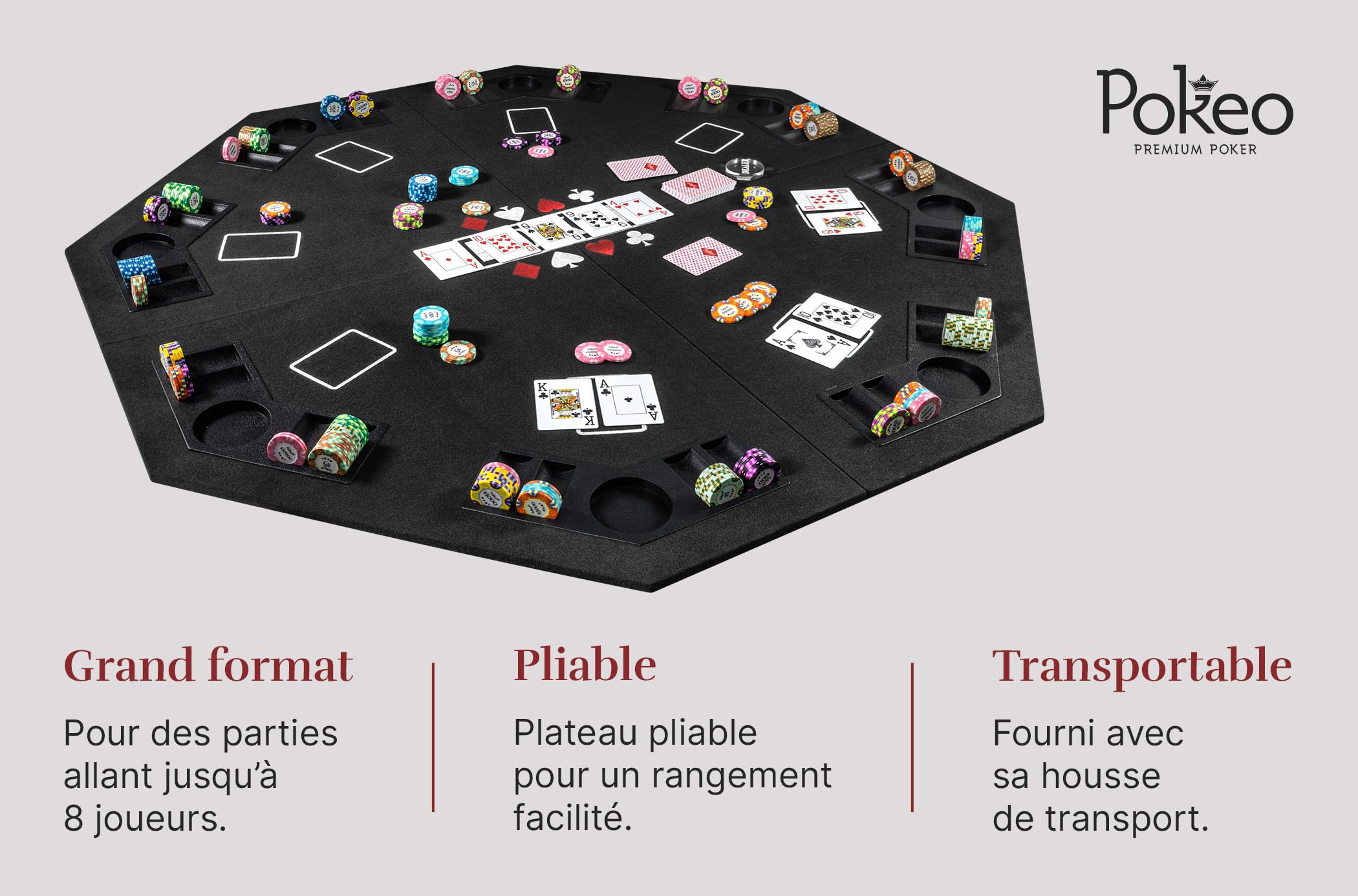 Plateau de Poker octogonal 8 Joueurs (Noir)