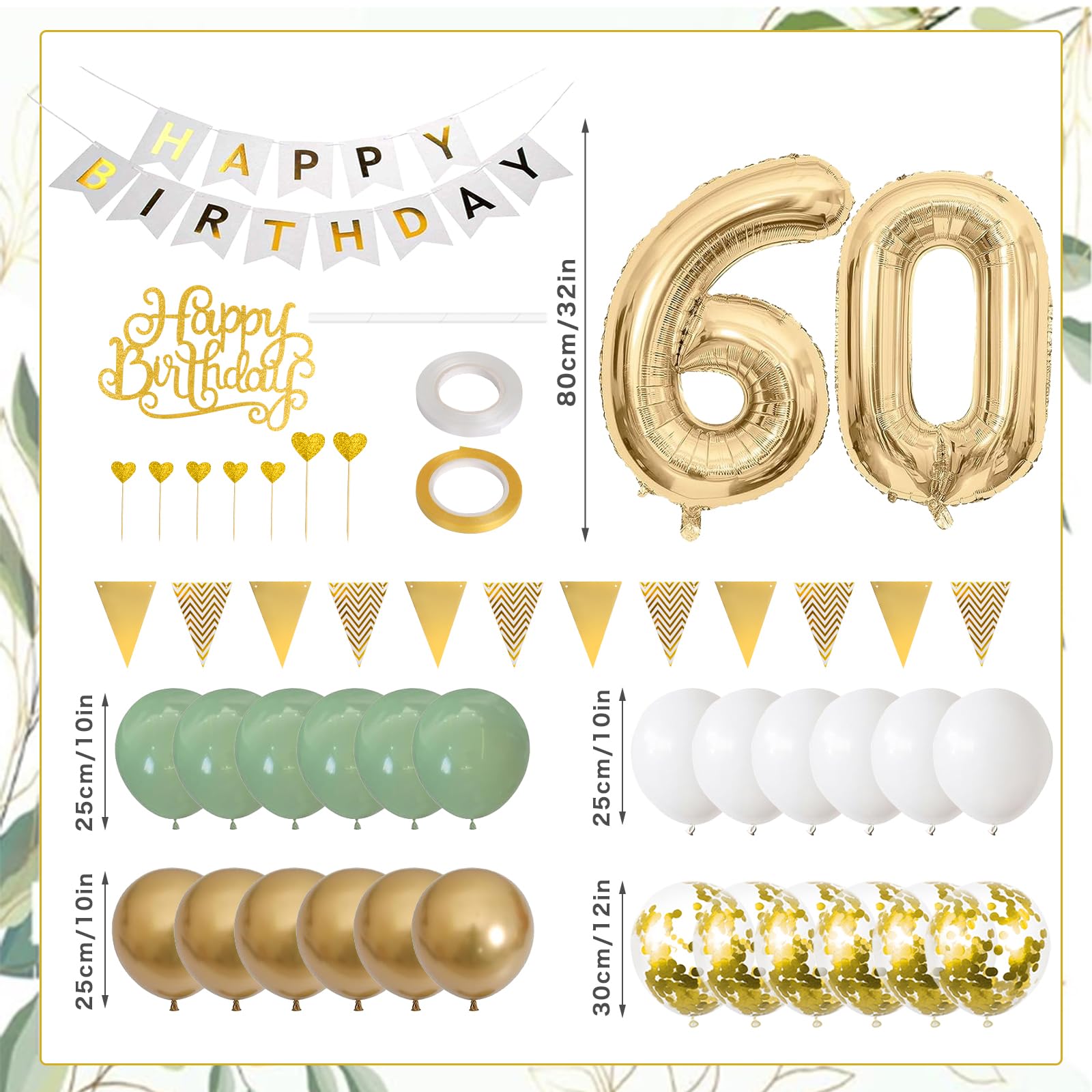 Decorazioni verde 60 anni compleanno donna, Palloncini 60 anni compleanno salvia verde, 60 anni Palloncini compleanno donna, Decorazioni 60 anni Torta verde, Palloncini compleanno 60 Uomo Donna
