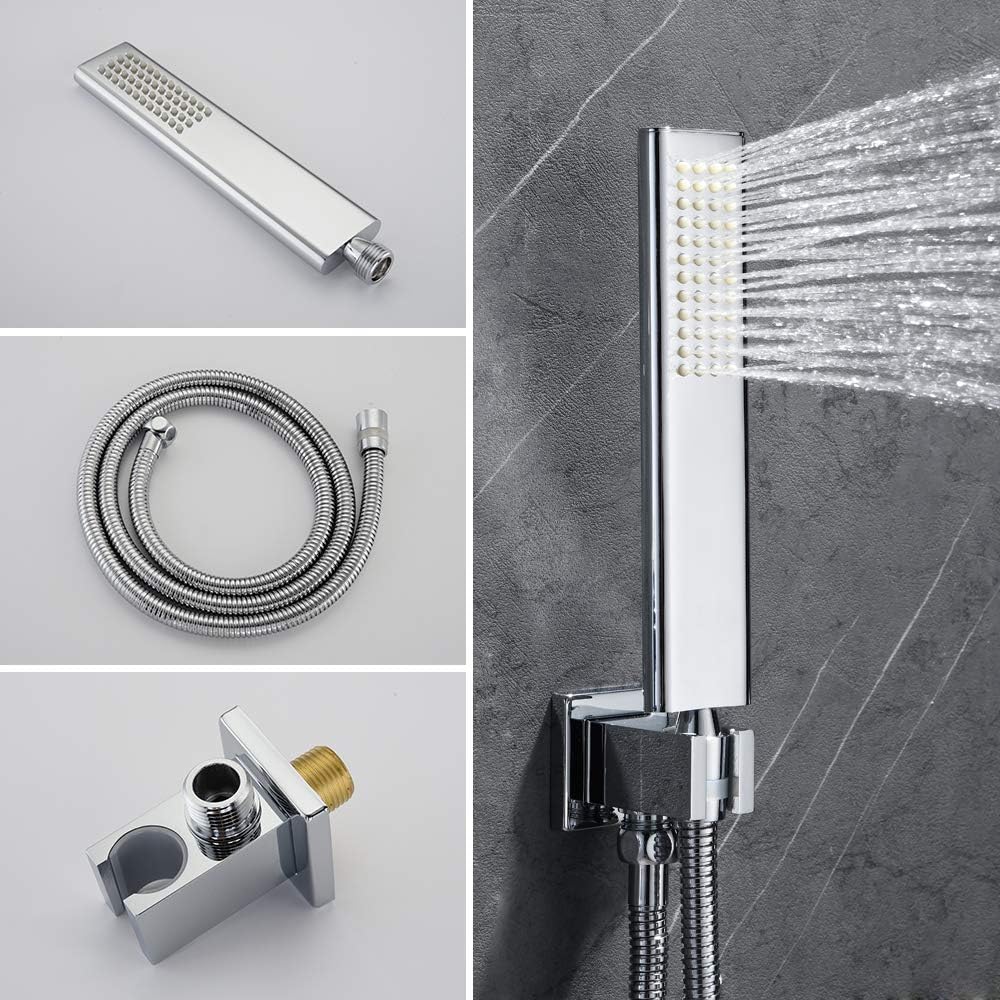 Uр Tо 40% оƒƒ Iriber Ceiling Mount Rain Shower System with 10 Inch Shower Head and Hand held Bathroom Polished Chrome Shower Set Contain Shower Faucet Mixer Rough-in Valve Cartridge Body and Trim Kit