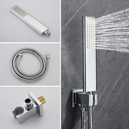 Miniatura 5 de Iriber - Sistema de regadera de lluvia de montaje en techo con cabezal de ducha de 10 pulgadas y juego de regadera de mano cromado pulido que