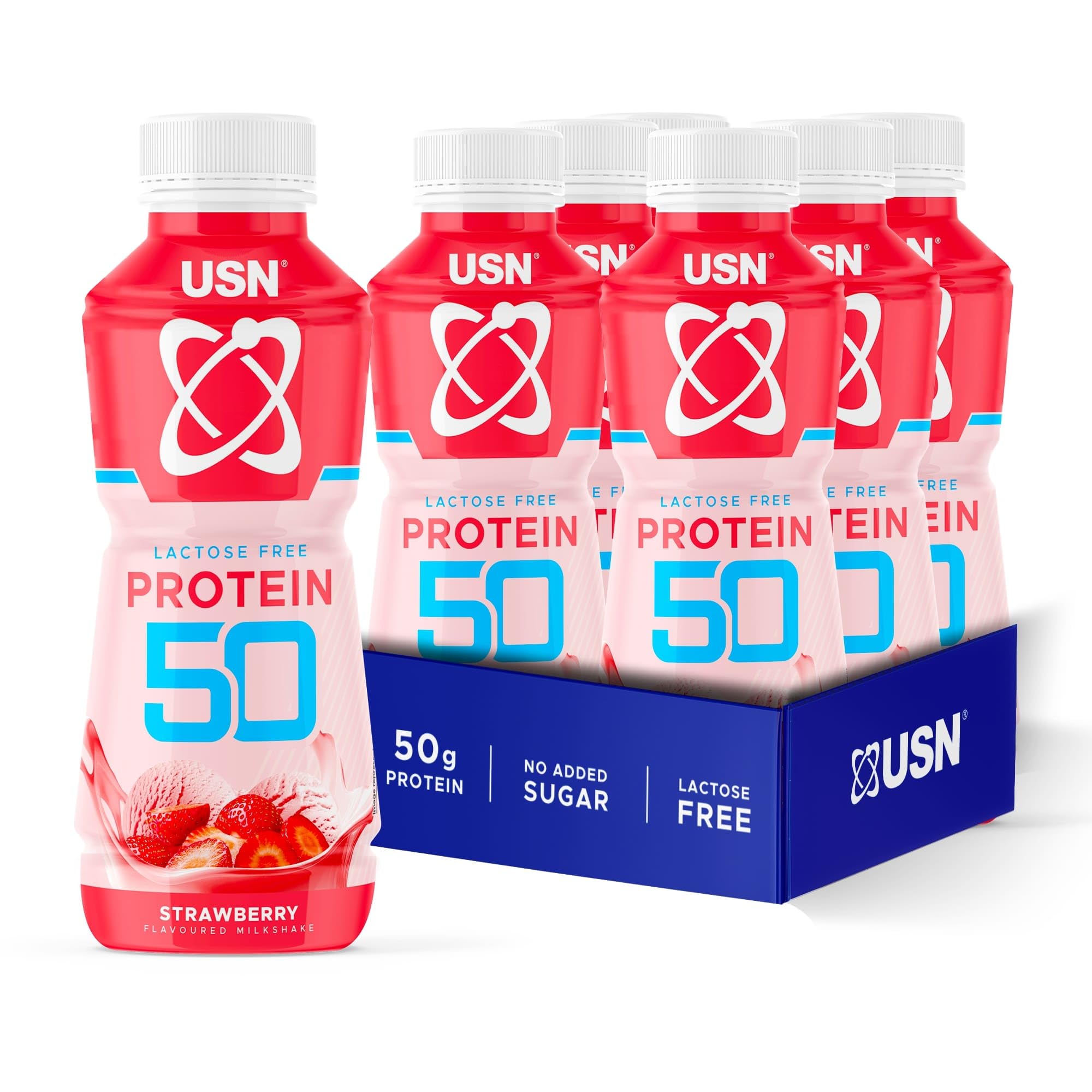 Trust 50 Protein Shakes Strawberry 6 x 500ml – High Protein Ready to Drink – 50g Protein – Low Fat – No Added Sugar – Lactose-Free – Guilt-Free Shakes for Muscle Recovery - Packaging may vary