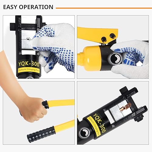 Miniatura 6 de Herramienta de prensado hidráulico de 16 toneladas, rango de 9 AWG a 600 MCM, crimpadora hidráulica con 13 pares de troqueles para cable hidráulico,