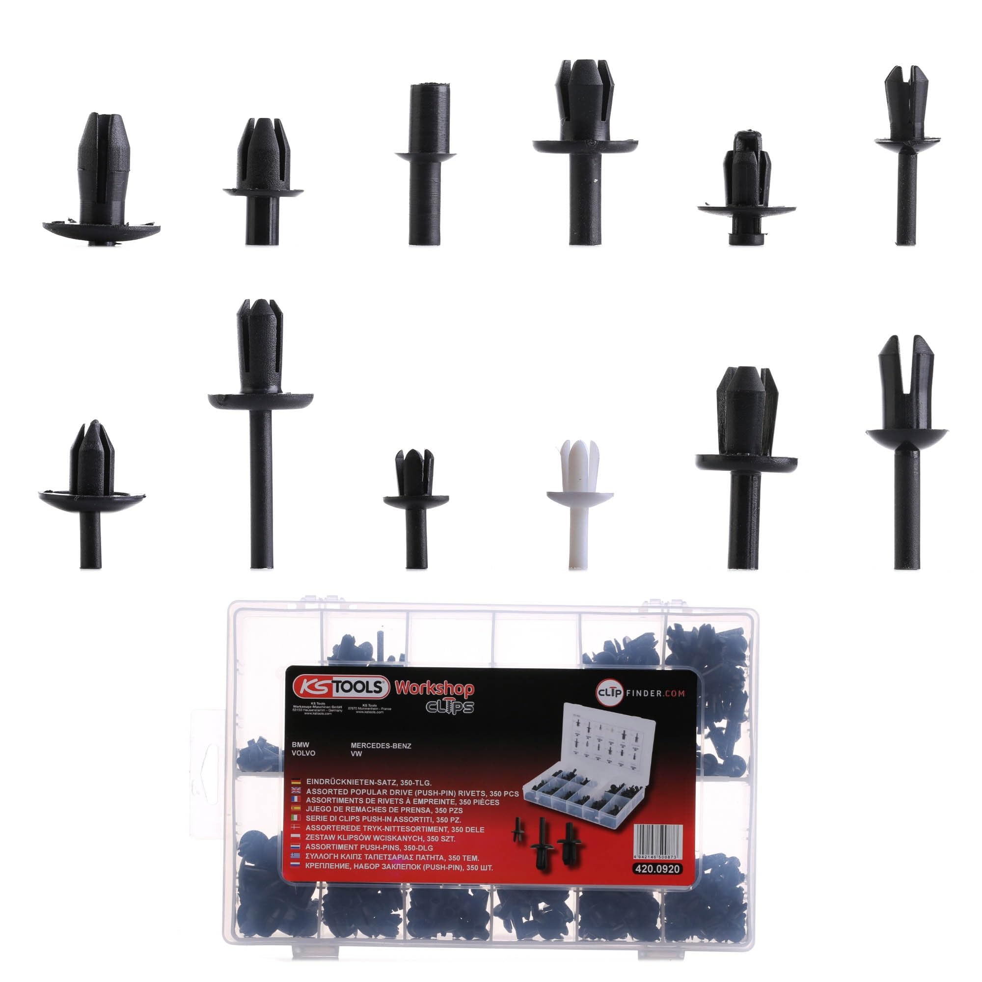KS Tools 420.0920 Juego de clips de sujeción - remache a presión, 350 pzs