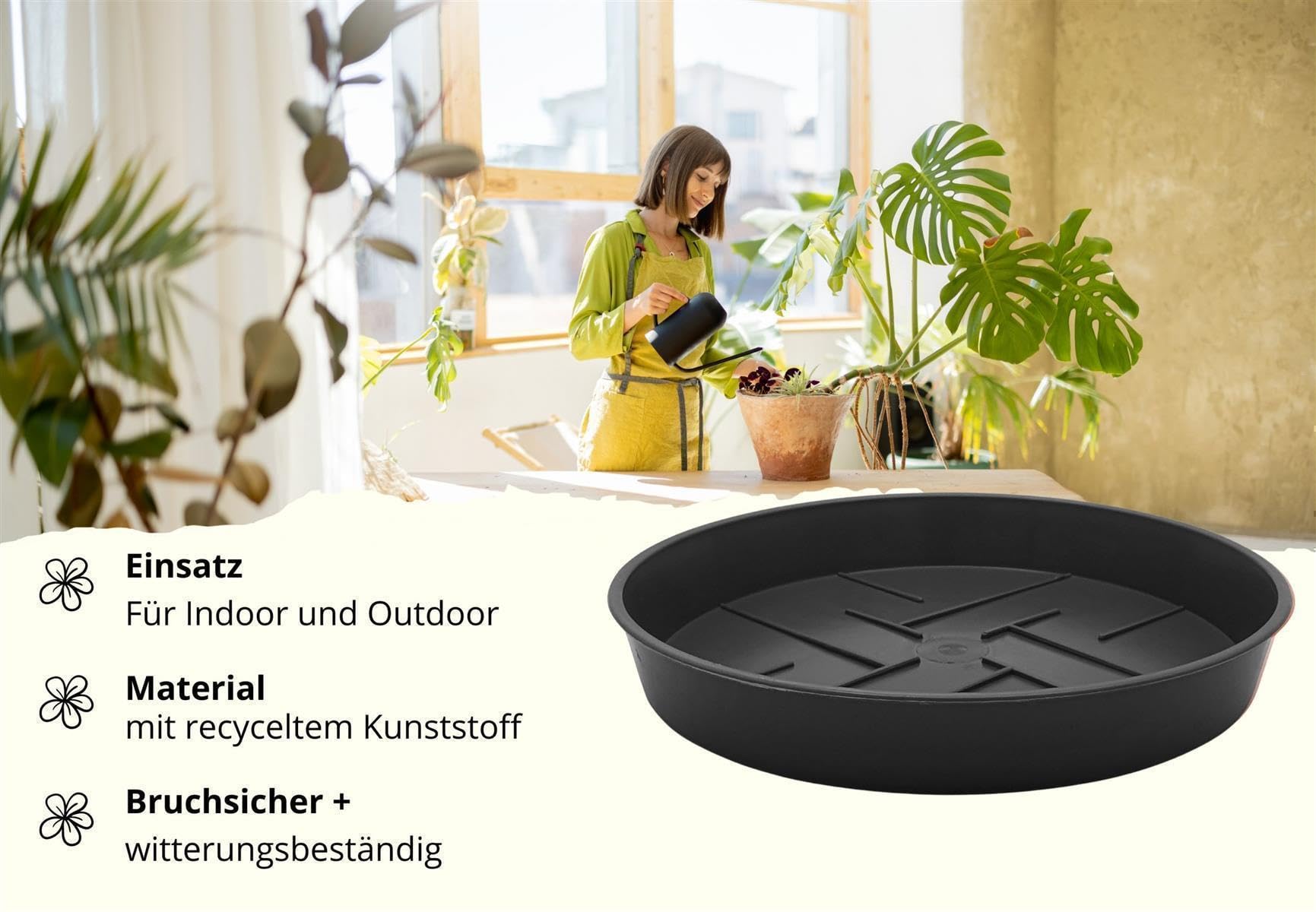 Plastard 3er Set Blumentopf-Untersetzer Ø 40 cm Rund Kunststoff Anthrazit