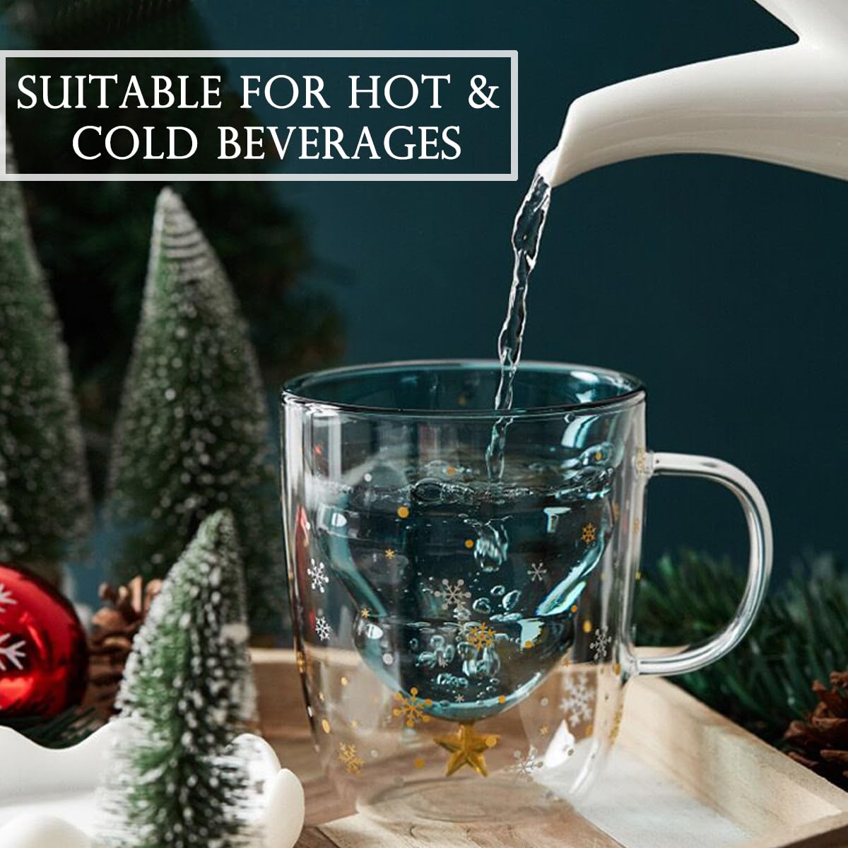 Tasse En Verre à Double Paroi De Noël, Tasse D'eau Résistante à La Chaleur, Arbre De Noël, Motif Bonhomme De Neige, Jus, Thé, Lait, Café, Cadeau De Noël