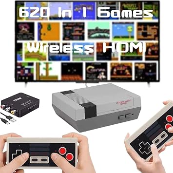 Retro Game Console,Classic Mini Edition Games Console,AV and HDMI Output Handheld Game System with Dual Wireless Controllers,Plug and Play. (Gray)