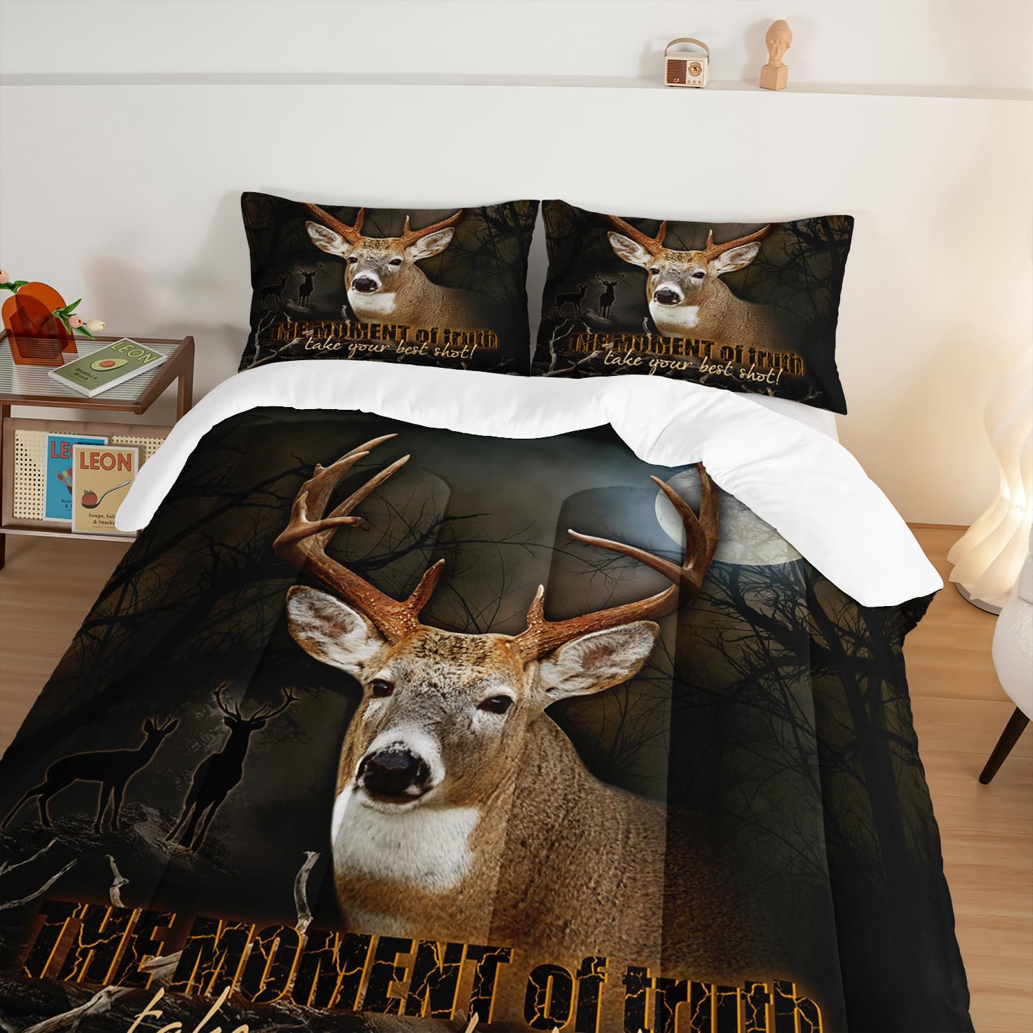HOSIMA Deer Comforter Forest Hunting Bedding Sets for Teen Boys Mens Bedroom Essentials,Western Bedding Set Wildlife Animal Twin Bed in a Bag RV Inside Decor with 2 Pillowcases. - Image 5