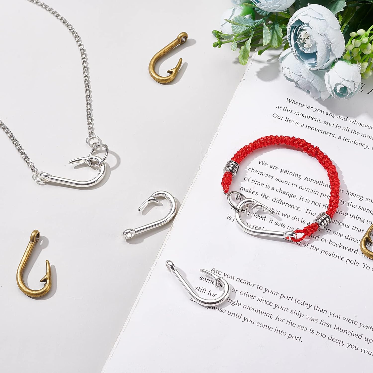 PH PandaHall Fish Hook Charm, 40pcs 2 Colors Fishhooks Charms Pendants Tibetan Alloy Hook Pendants Metal Dangle Charms for DIY Jewelry Necklace Earrings Bracelet Making Accessories - Image 3