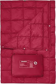 KingCamp Ultralight Camping Blanket, Packable Down Alternative Puffy Wearable Blankets Weatherproof Warm Package Quilt with Snap Buttons for Outdoor Hiking Travel Picnic Stadium (79" L x 53" W, Wine)