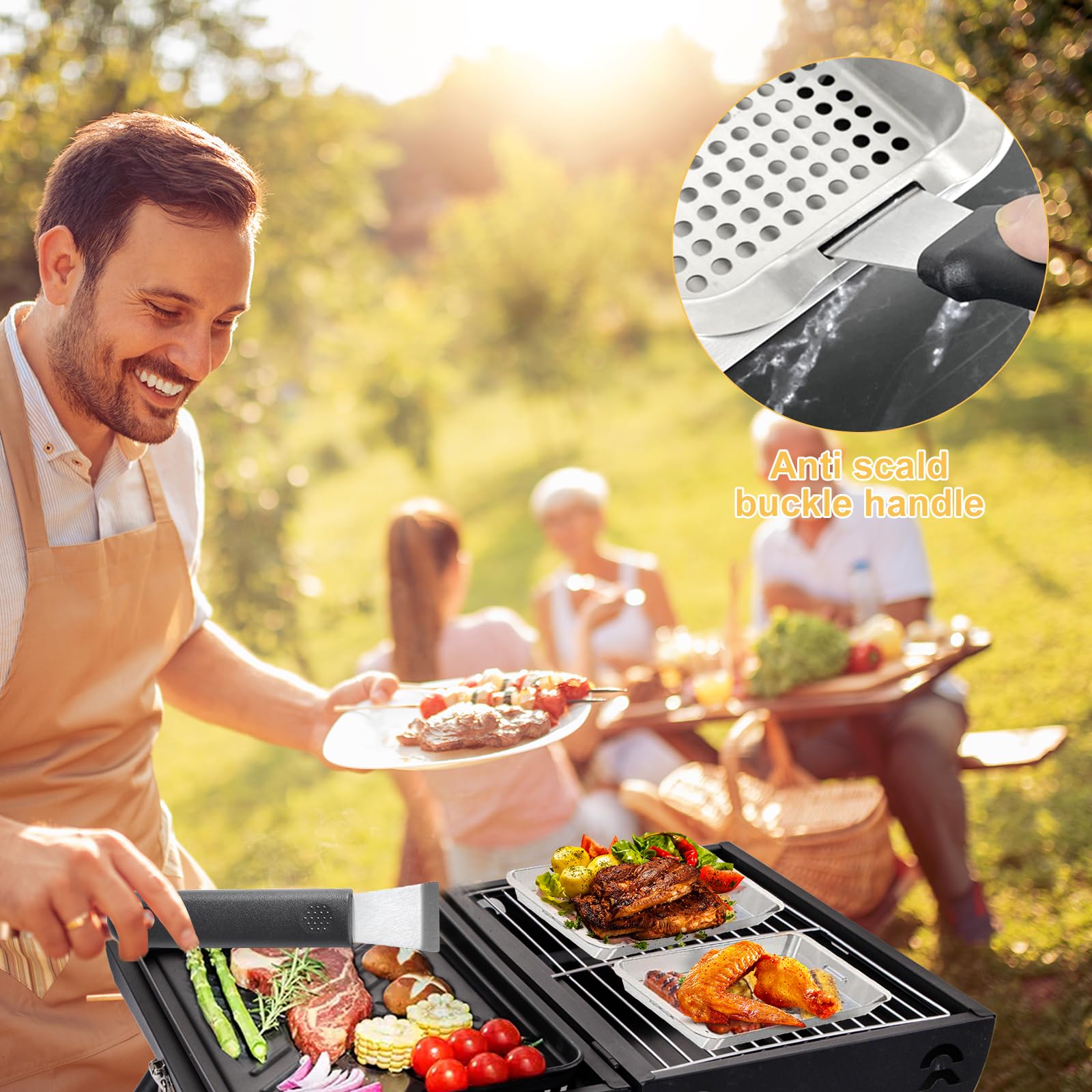 Zestaw koszy grillowych ze stali nierdzewnej, 3 kosze do grillowania z tacą do serwowania i uniwersalnym uchwytem, akcesoria do grillowania ryb, warzyw, mięsa, do grilla gazowego, grilla na