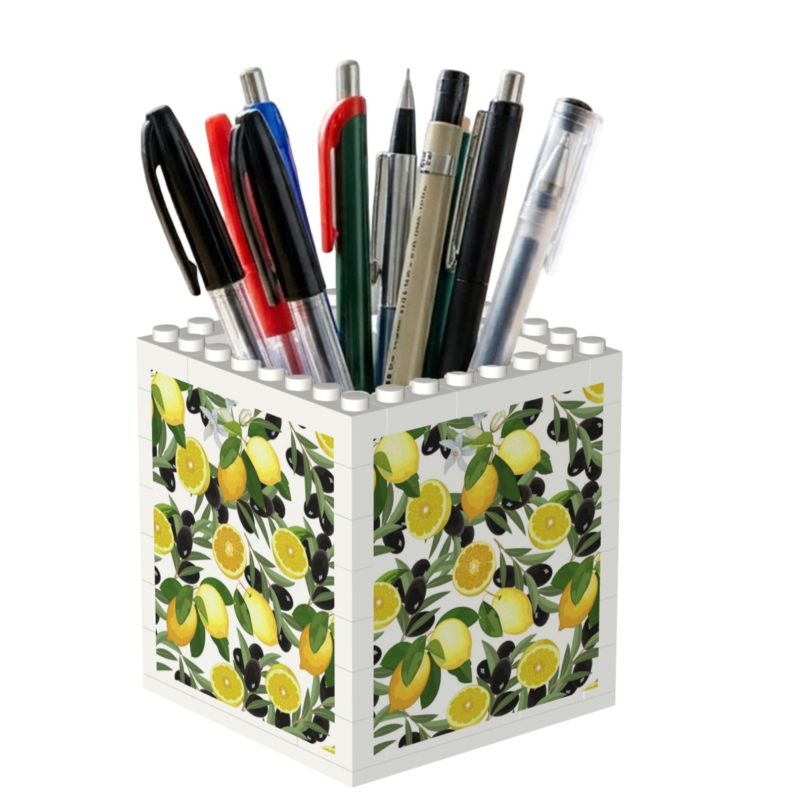 Poadnly Lemon And Olive, Pen Pot Pencil Holder for Office Home School, Compact Desk Organiser for Office Stationery