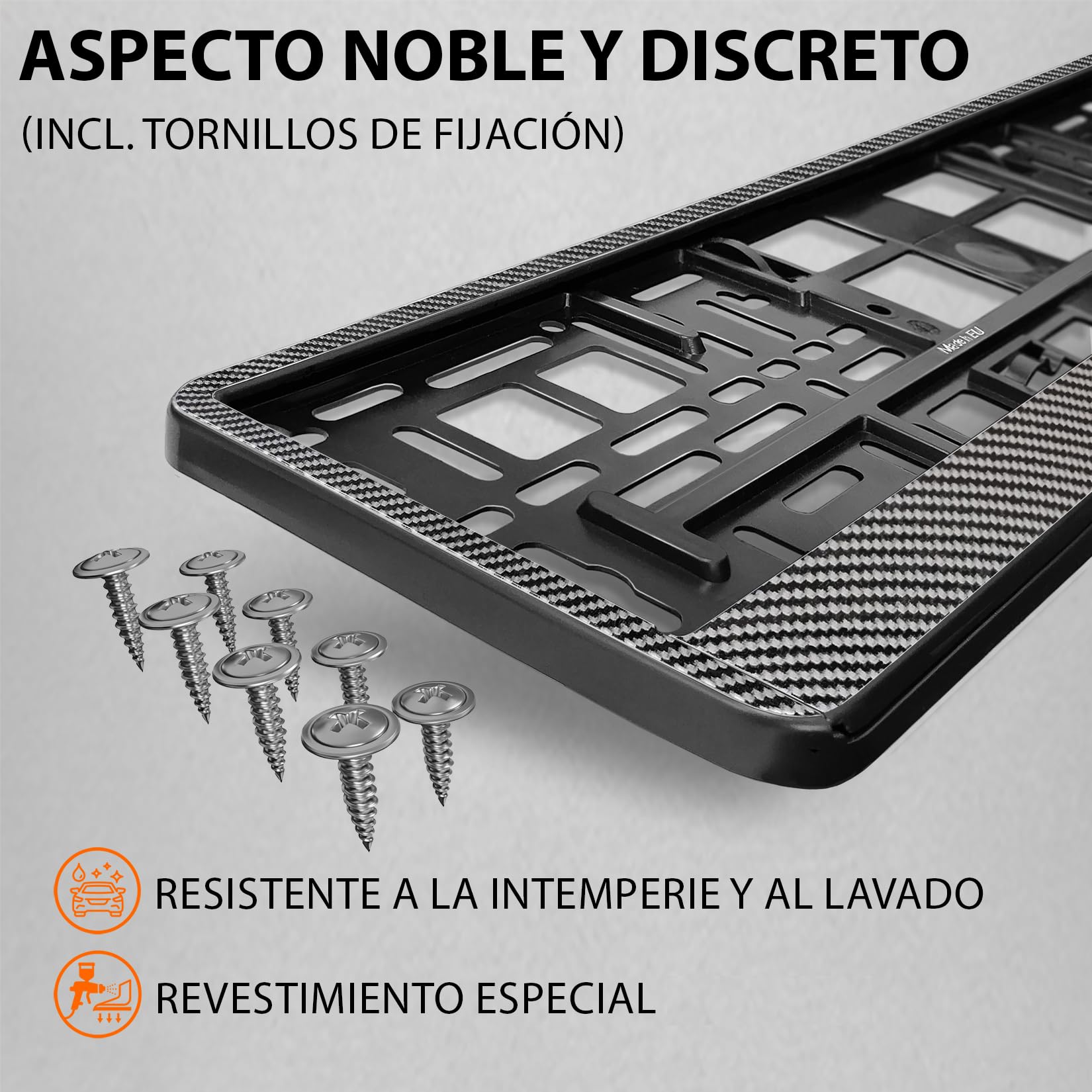Portamatriculas Coche 520x110 mm - Soporte Matricula [2 uds.] - con 8 Tornillos - Carbono - fácil, Duradero y Resistente - Porta Matricula Auto Homologado Apto para Todos los vehículos - 52x11 cm