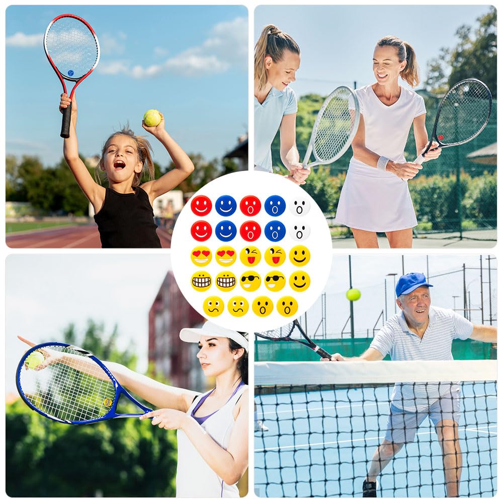 24 Piezas Antivibradores Tenis Silicona Smiley Amortiguador Raqueta Tenis Amortiguador para Raquetas de Squash Amortiguador de Raqueta de Tenis de Happy Face para Jugadores de Tenis